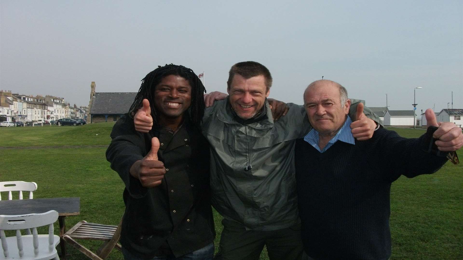 Adam Short pictured at the Sea Cafe on Walmer Green with owner Peter St Ange and Deal town councillor Wayne Elliott