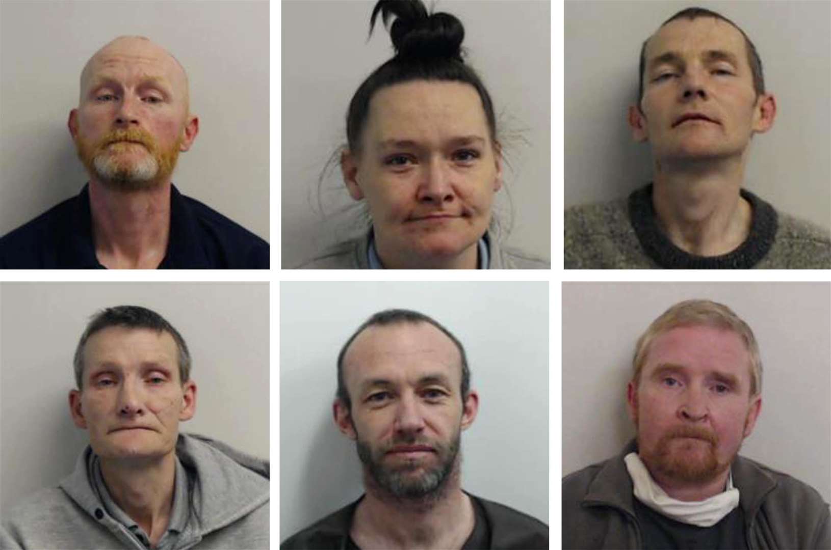 (Top L to R) Barry Watson, Elaine Lanney and Iain Owens (Bottom L to R) John Clark, Paul Brannan and Scott Forbes, who were all convicted of a string of sex crimes towards children in a Glasgow drugs den (Police Scotland/PA)