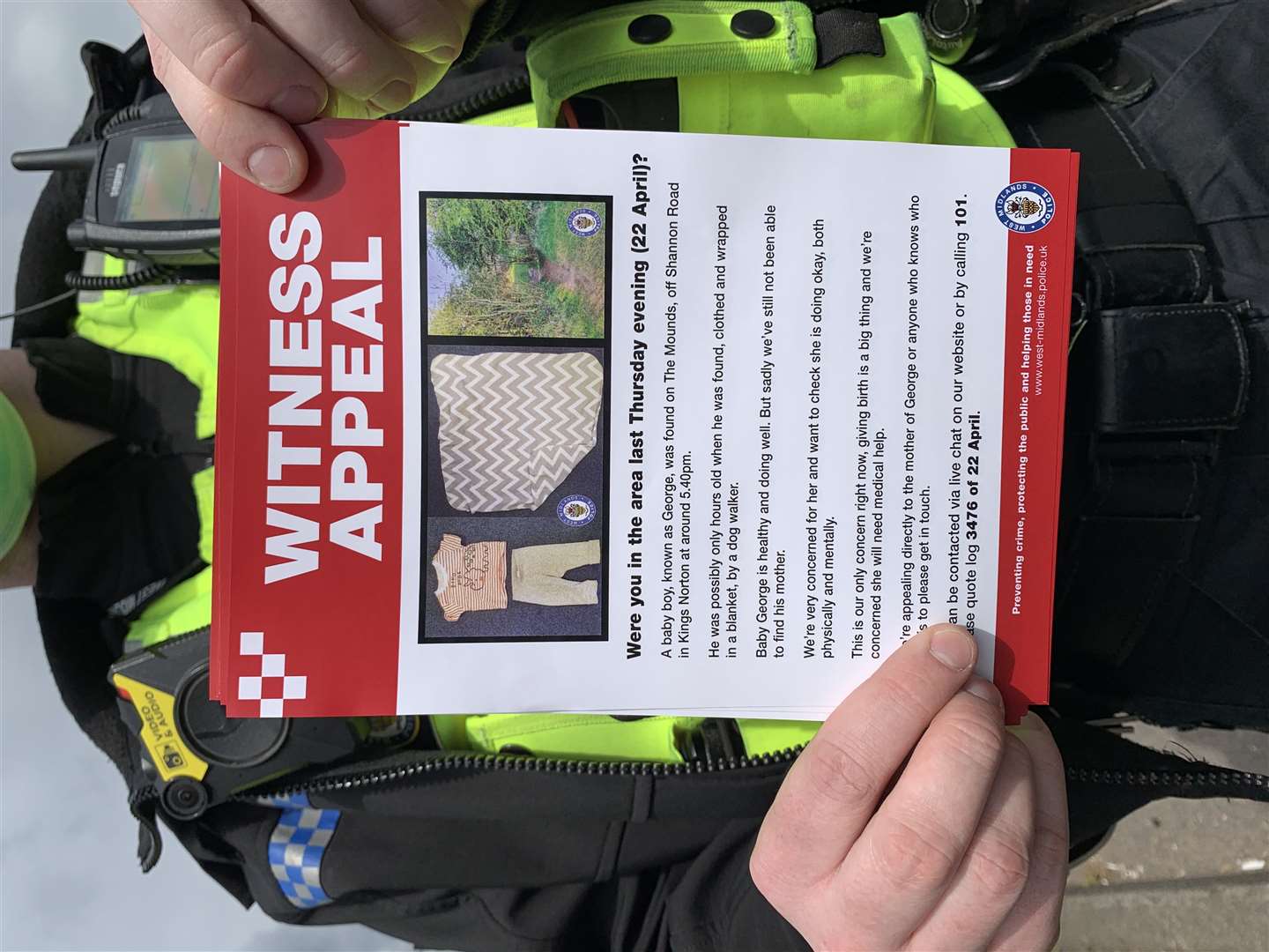 Police officers have been distributing leaflets to nearby homes in a bid to trace baby George’s mother (Richard Vernalls/PA)