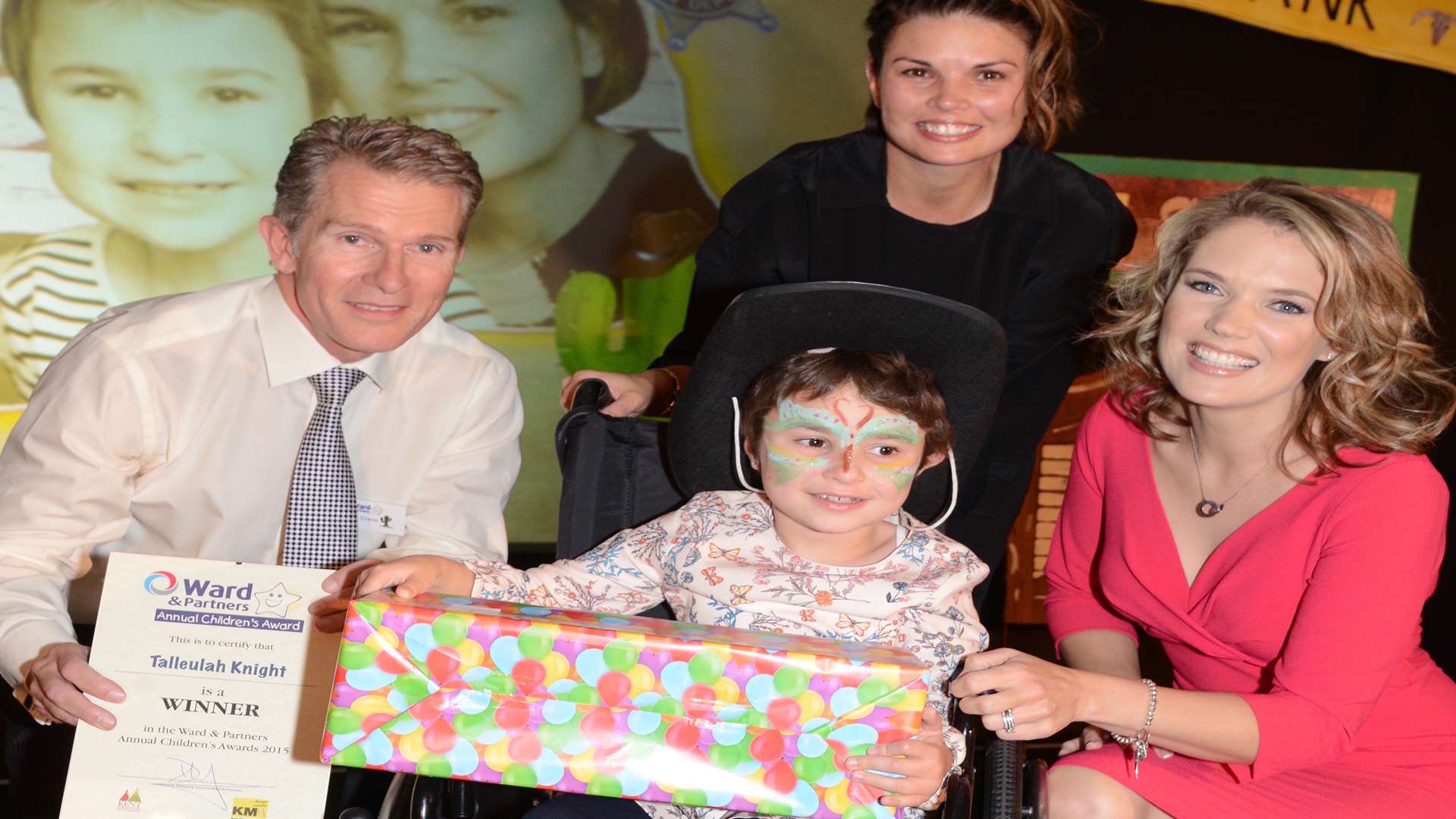 Charlotte Hawkins and Lee Crane presenting award to Talleulah Knight Pictured with mum, Rebecca Hopson