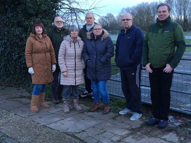 Residents at the entrance to the site off Bowmans Road, Dartford