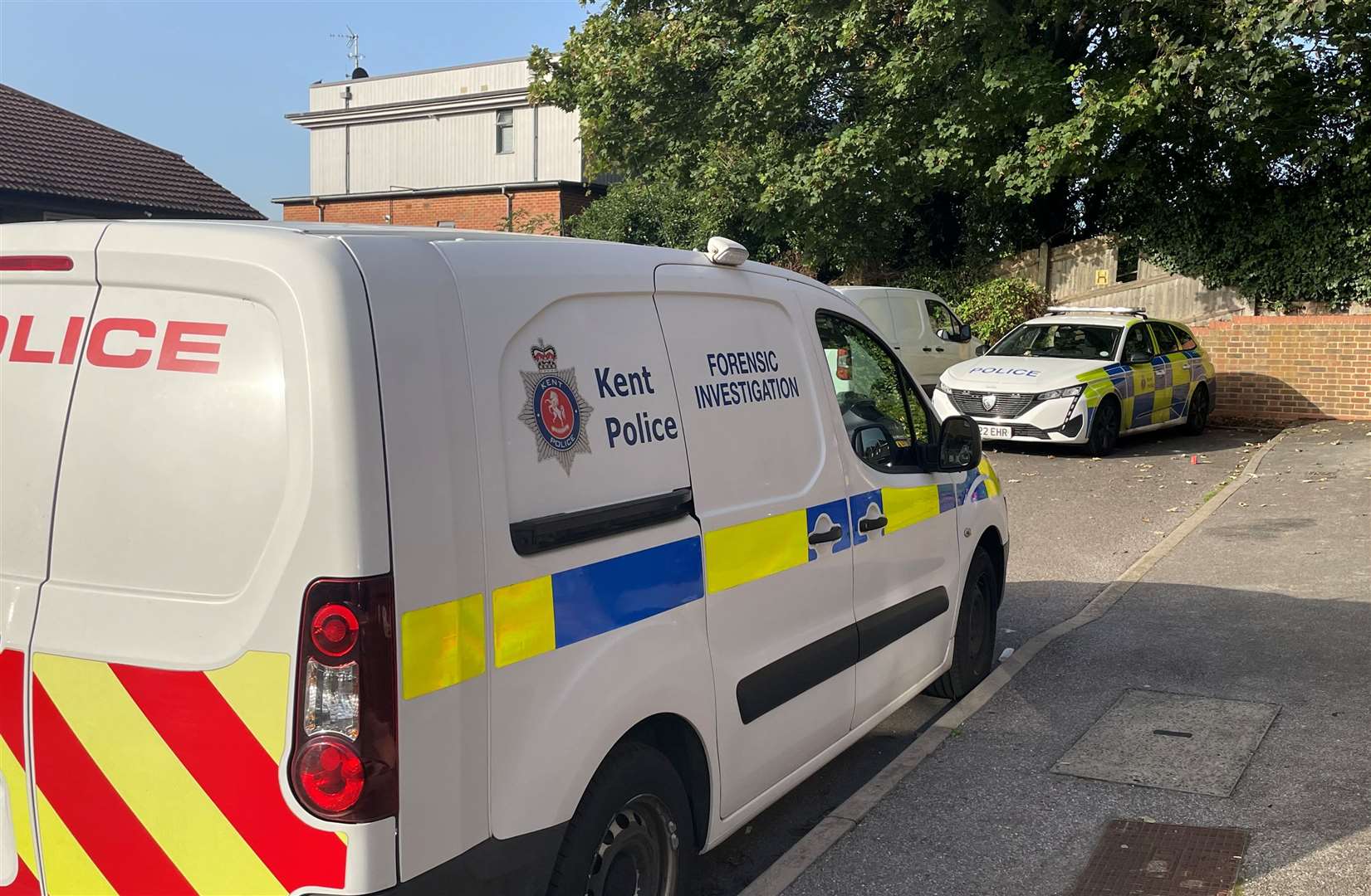 A forensic van at the cul-de-sac in Mercury Close, Borstal