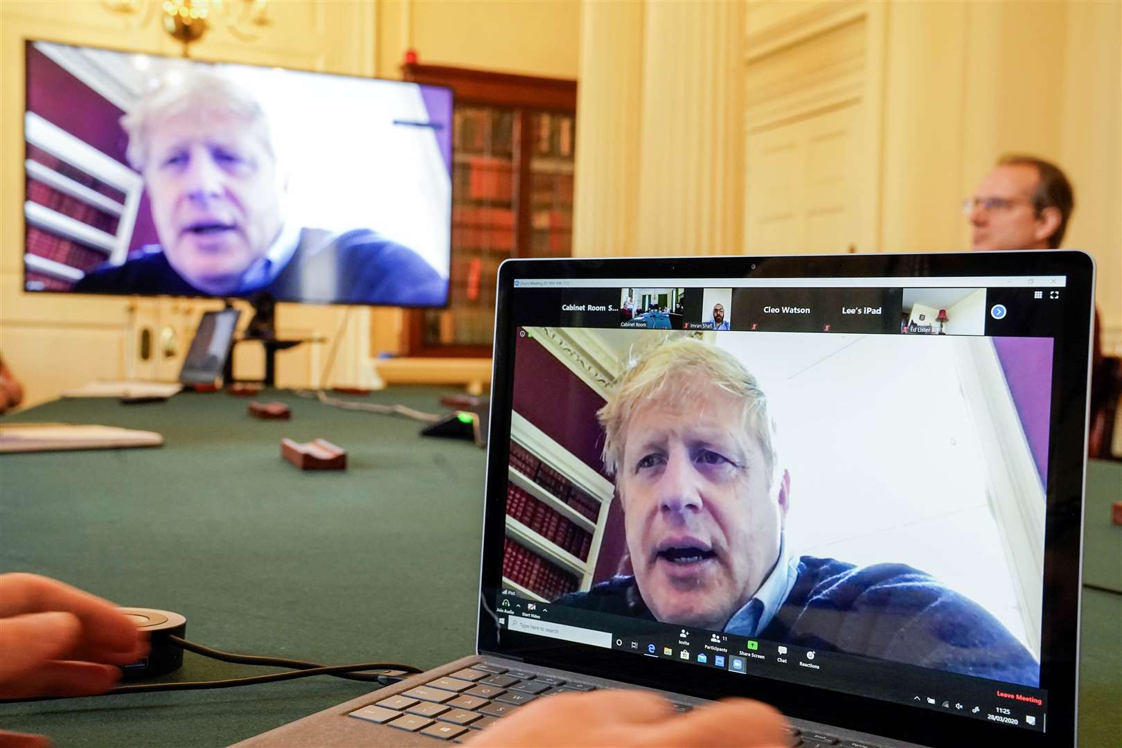 Mr Johnson chairing a morning Covid-19 Meeting in 10 Downing Street via video conference (Andrew Parsons/Crown Copyright/PA)