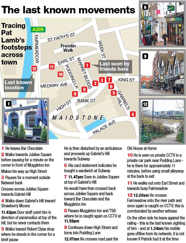 This graphic shows the last known movements of Pat Lamb