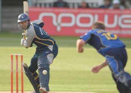 Luke Wright bowling to Martin van Jaarsveld during Tuesday night's game but it was with the bat that the Sussex allrounder made his mark. Picture: BARRY GOODWIN