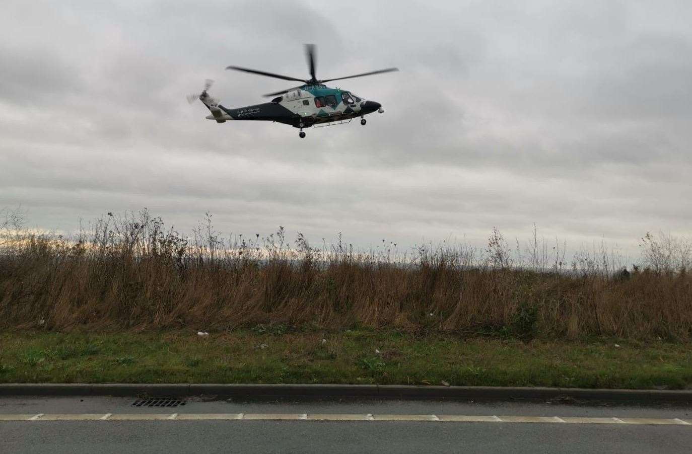 Air ambulance landed at the A299