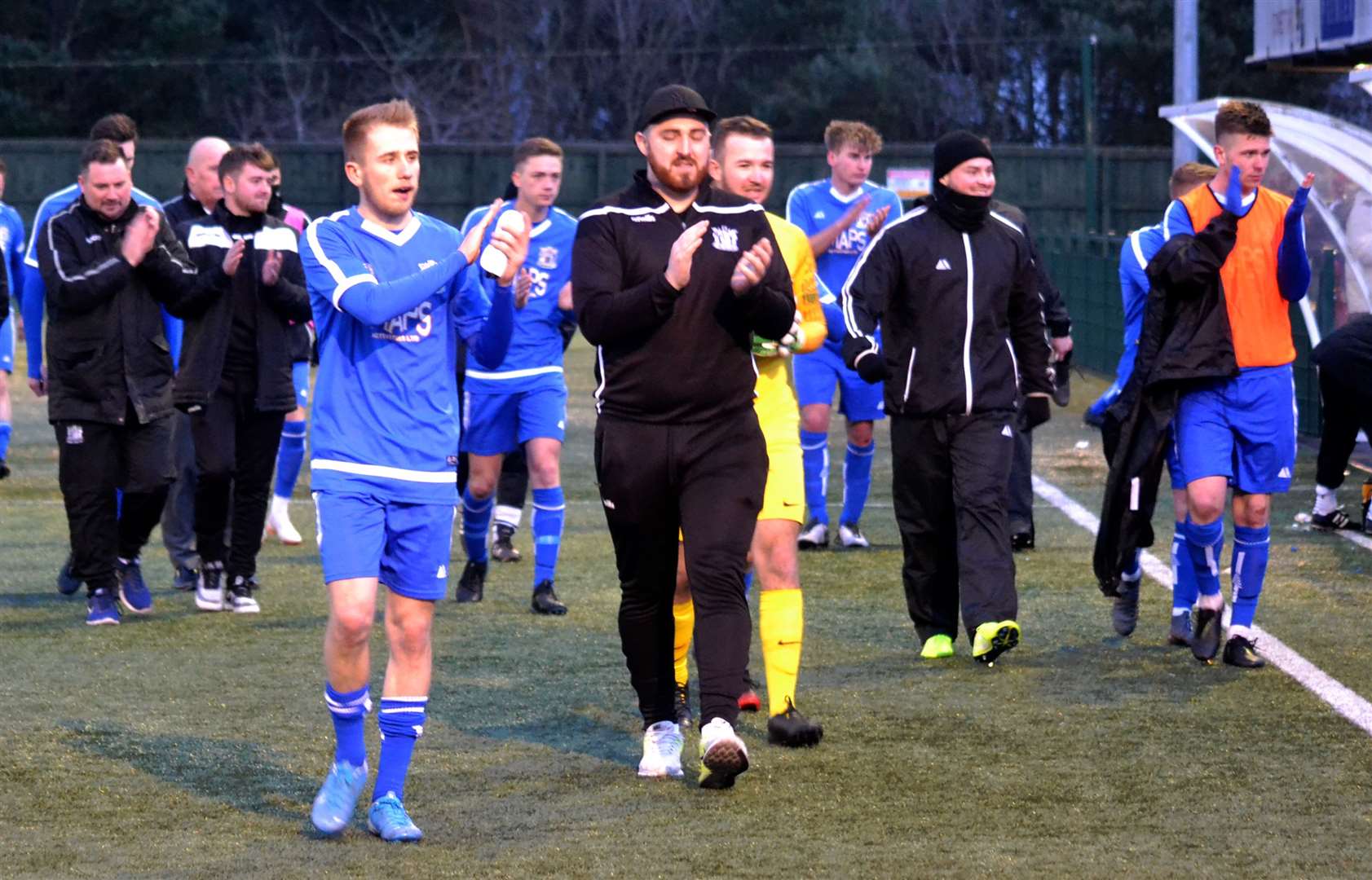 Deal Town's players and staff thank the travelling fans for their support Picture: Gary Welford