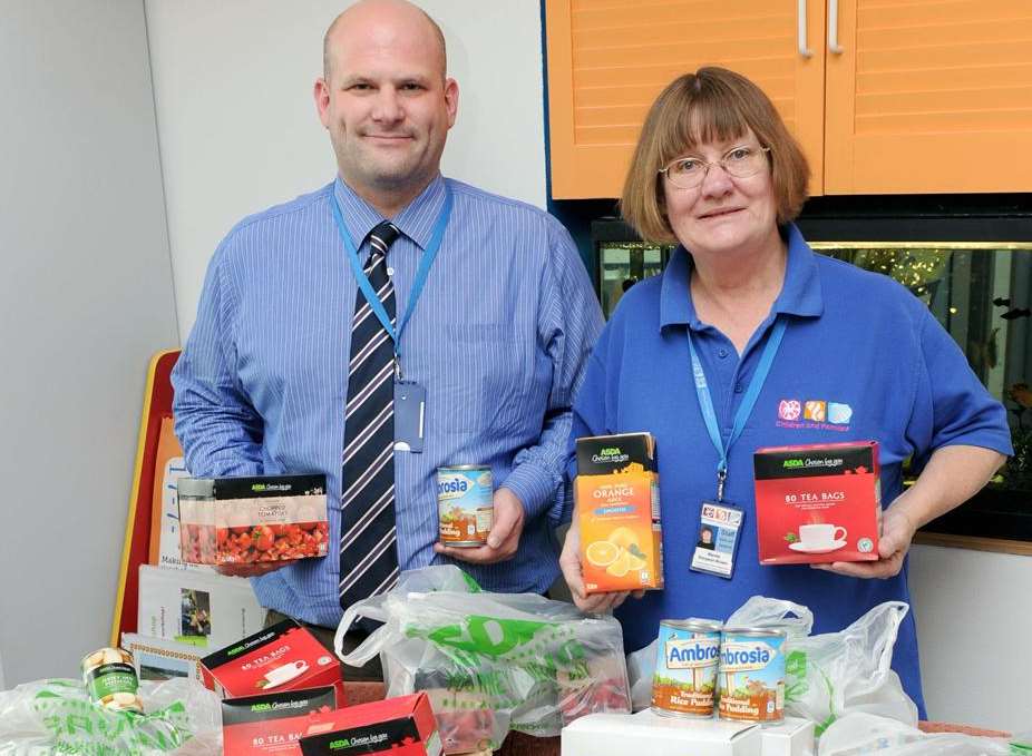Jim Duncan and Wendy Simpson-Brown with the donated food at Seashells, Sheerness