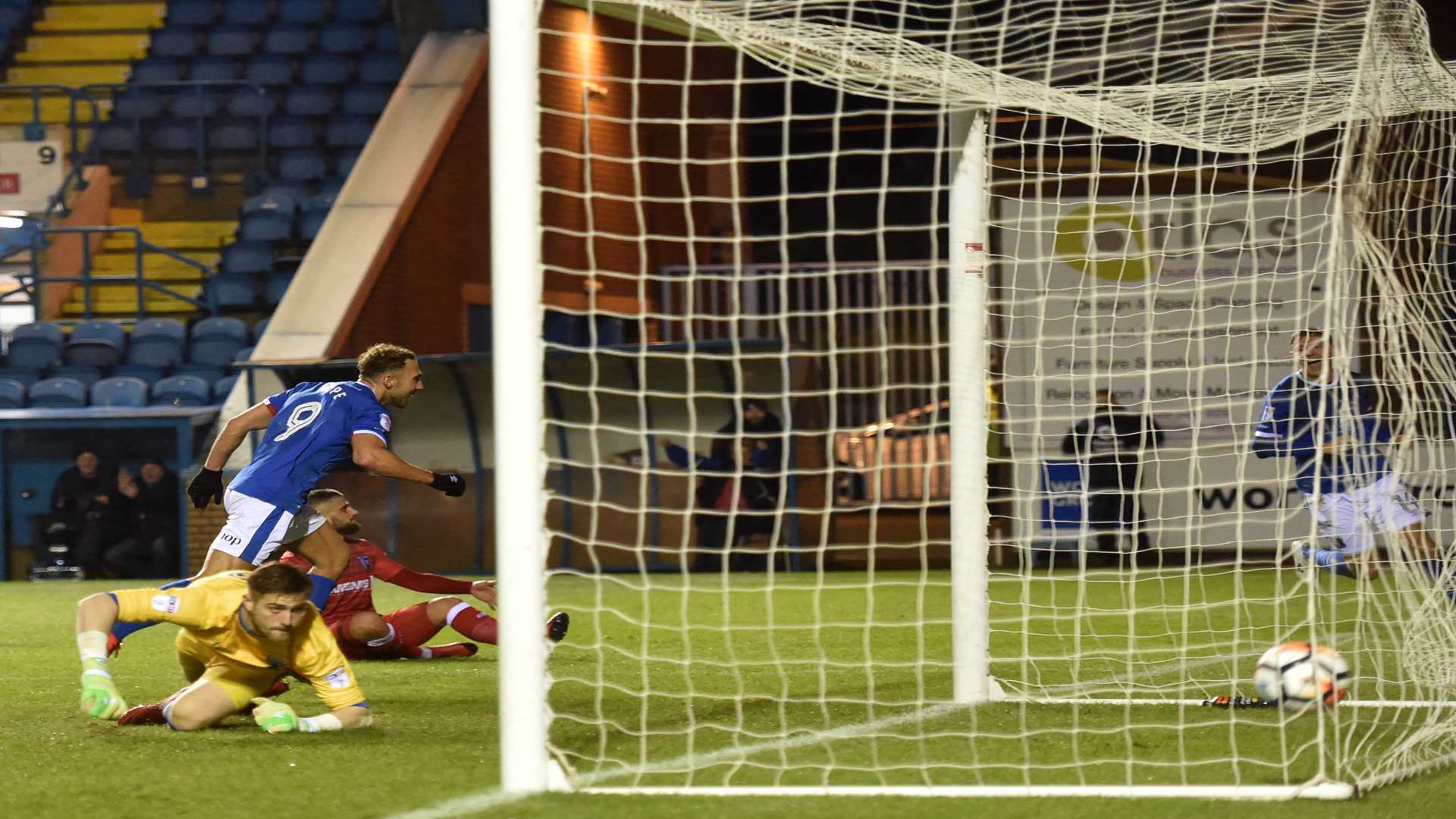 Gills keeper Tomas Holy can only watch on as Hallam Hope scores for Carlisle. Picture: Stuart Walker