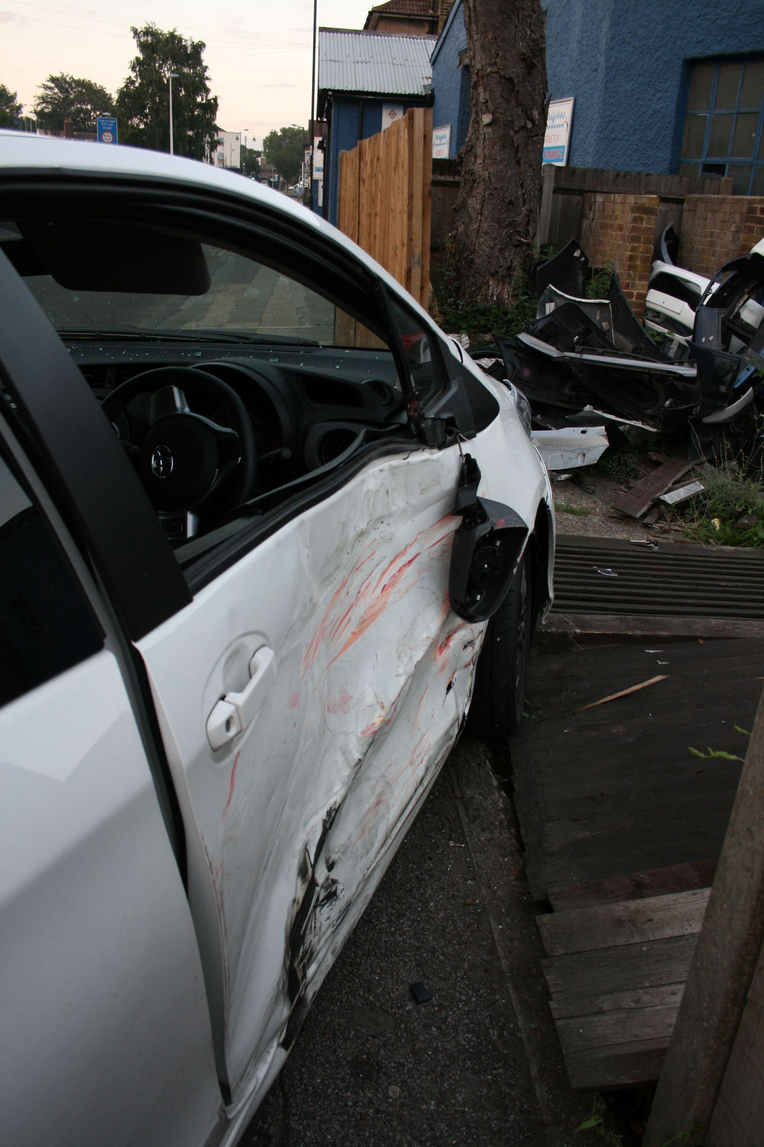 White Toyota Yaris involved in a crash in Cuxton Road, Strood