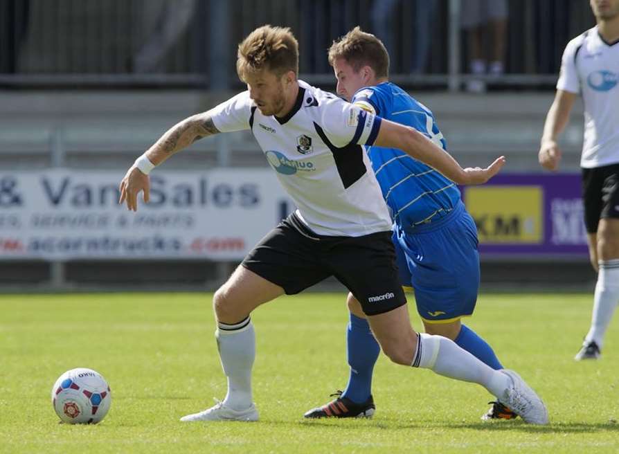 Dartford captain Elliot Bradbrook on the ball against Torquay Picture: Andy Payton