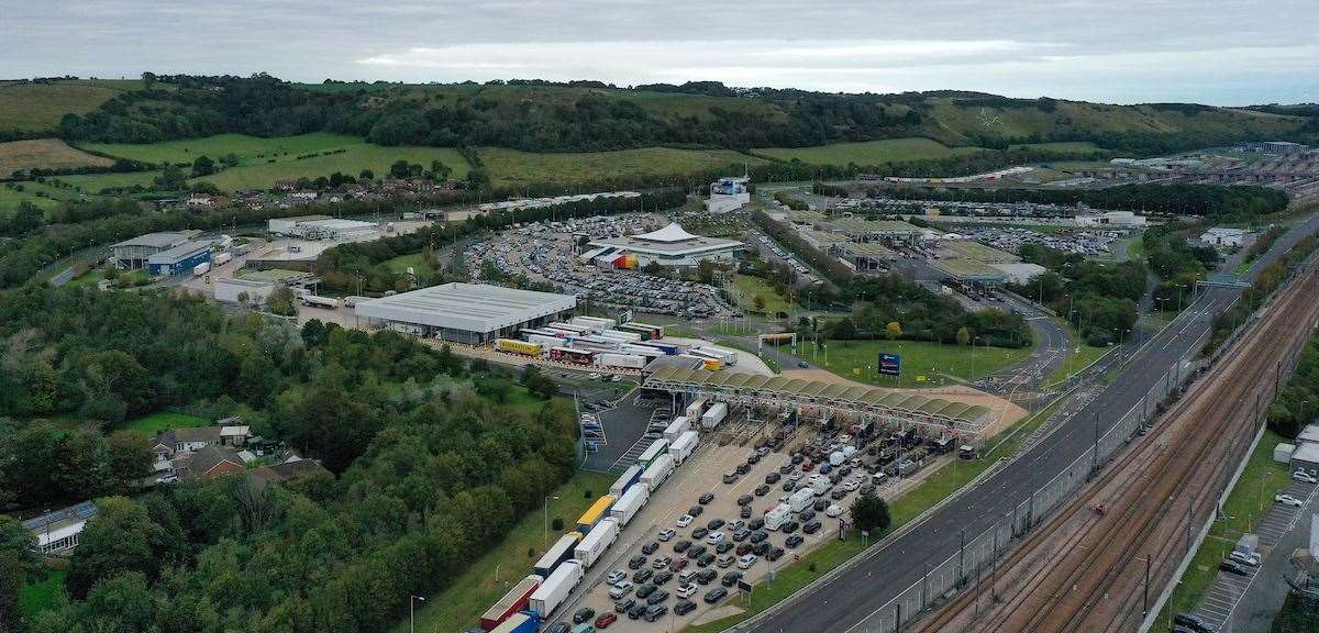 An aerial picture shows queues to the terminal Photo: UKNIP