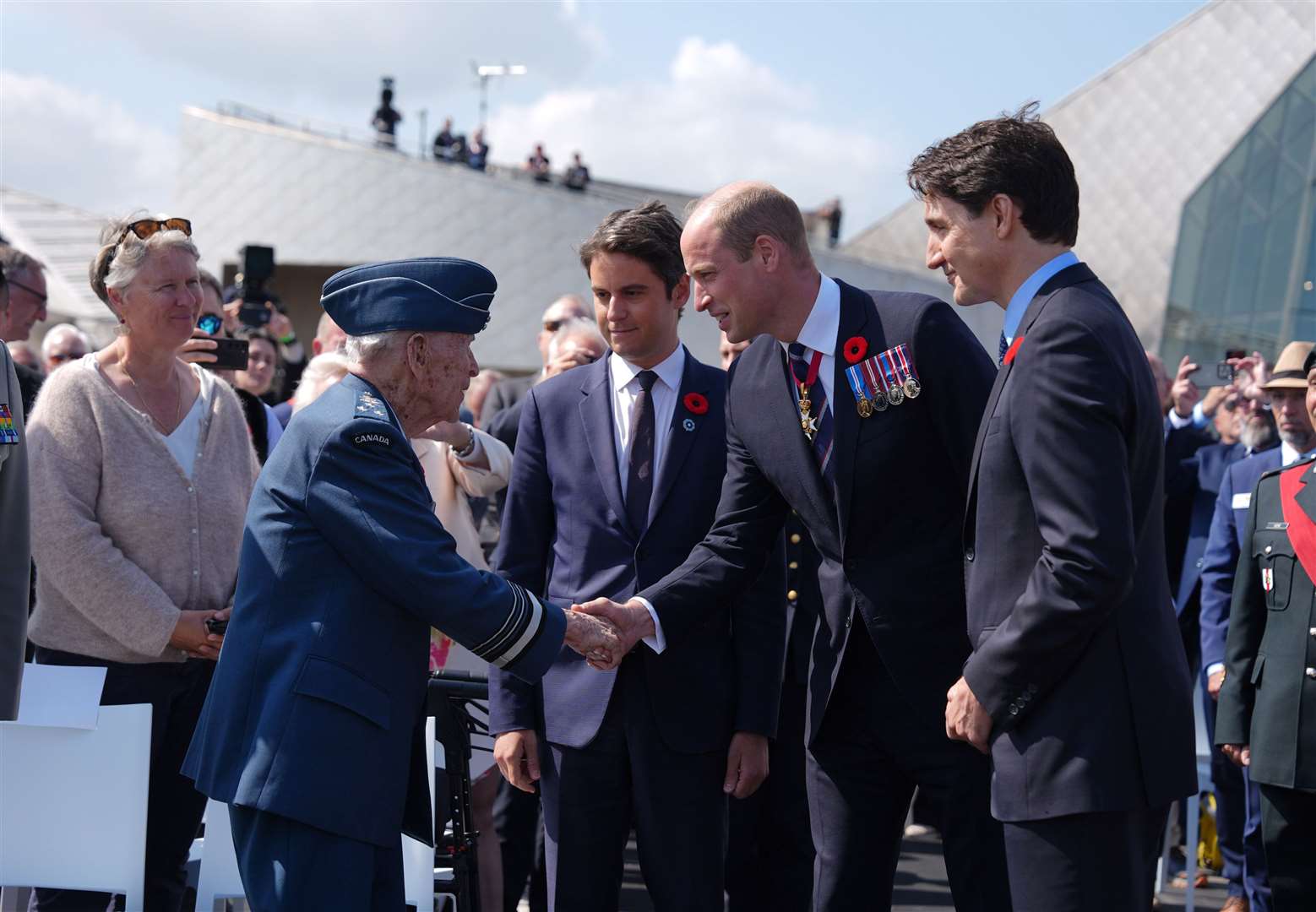 The Prince of Wales meets Richard Rohmer, 100, one of the most decorated Canadian veterans (Jordan Pettitt/PA)