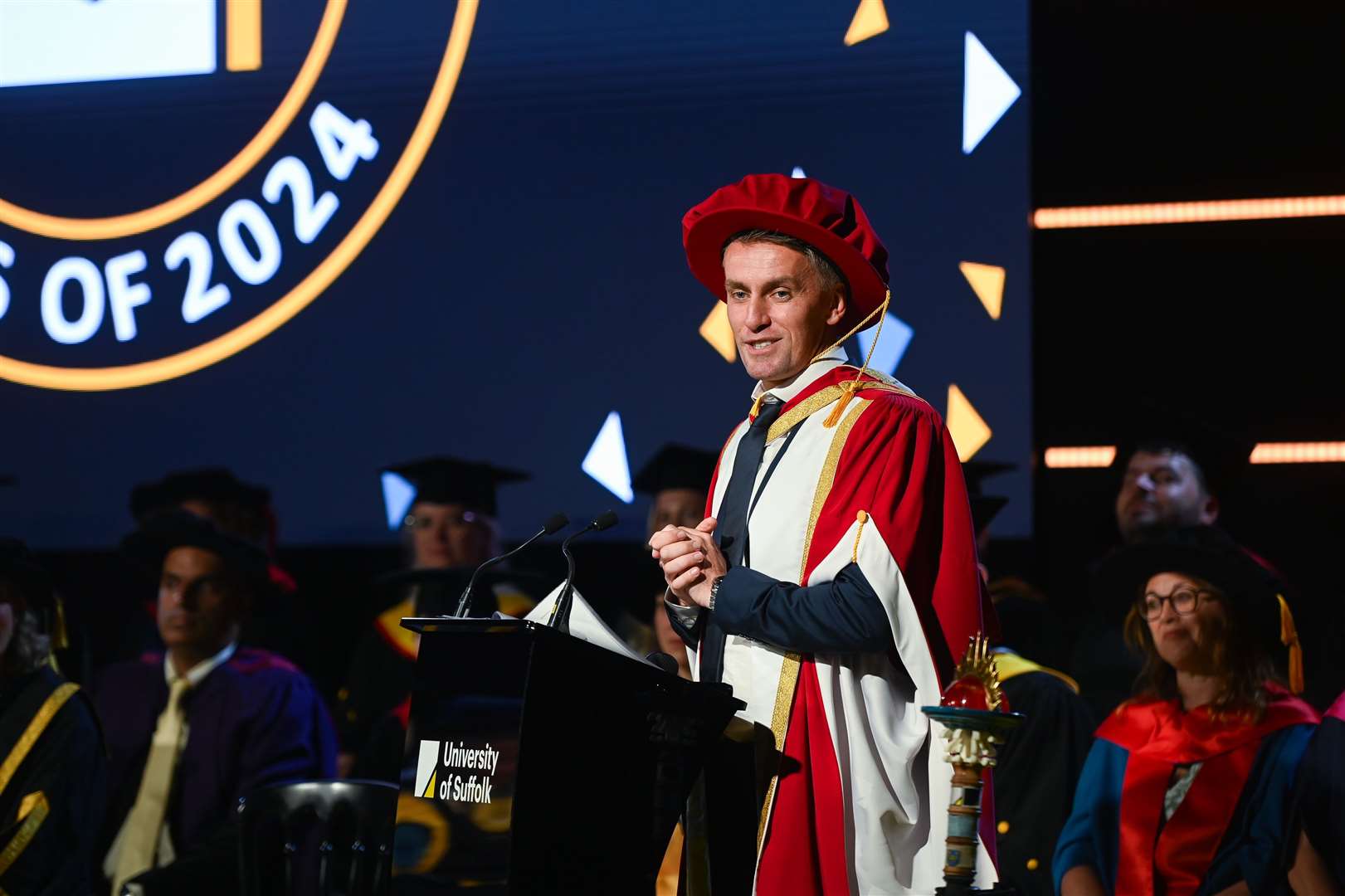 Ipswich Town Football Club manager Kieran McKenna, 38, received an honorary doctorate from the University of Suffolk after securing back-to-back promotions to the Premier League (University of Suffolk/Gregg Brown Photography/PA)