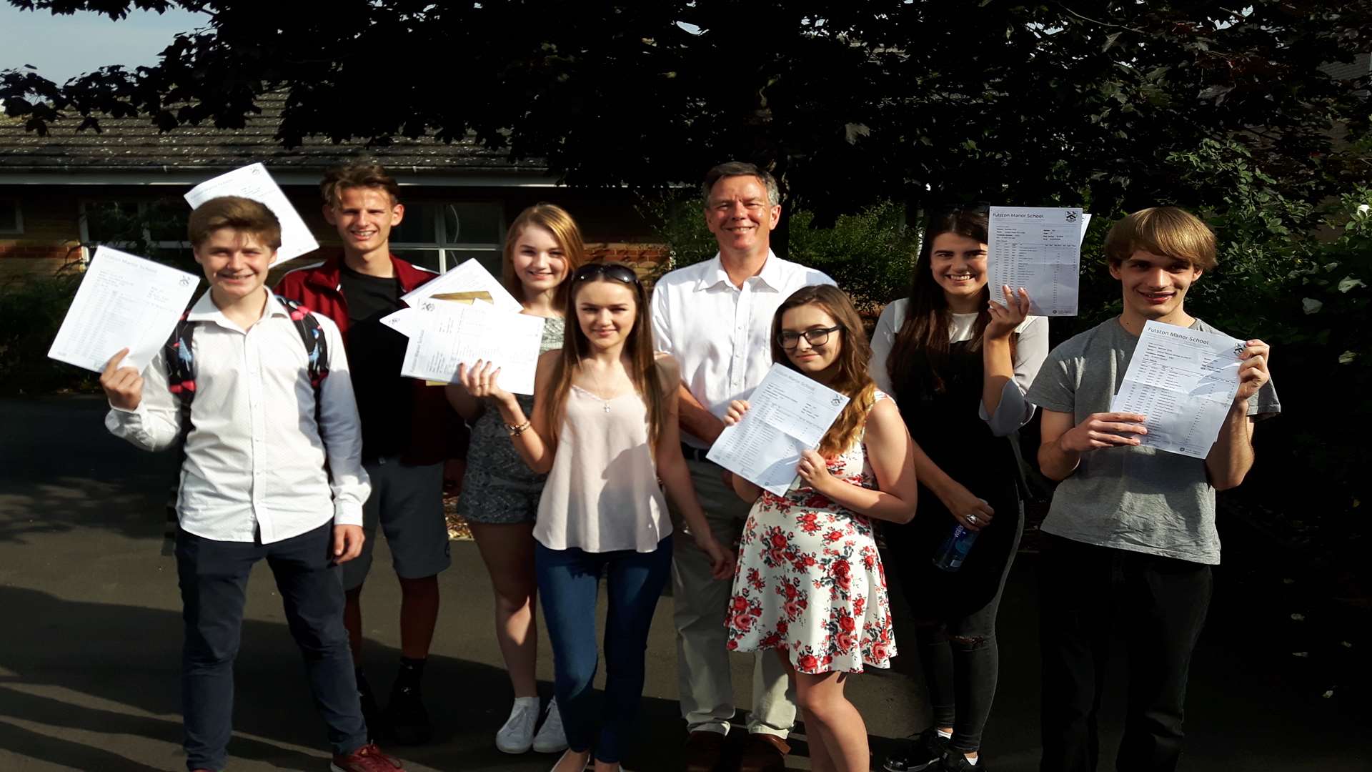 Fulston Manor School pupils with head teacher Alan Brookes