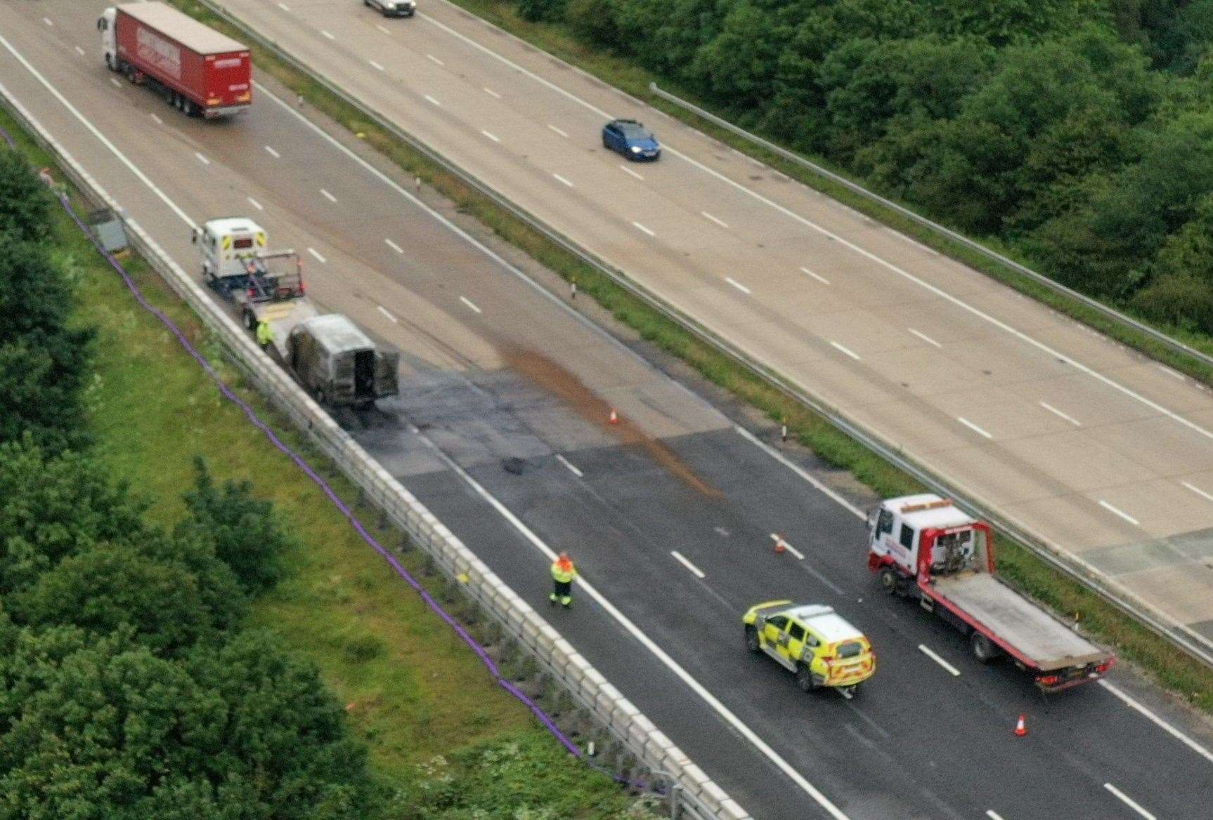 A van fire closed a section of the M20 Picture: UKNIP