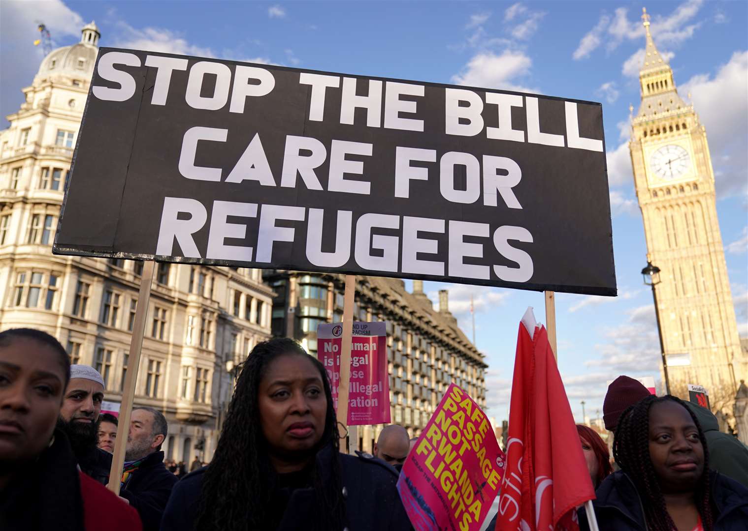 Labour MP Dawn Butler (centre) joins the demonstrators (Kirsty O’Connor/PA)