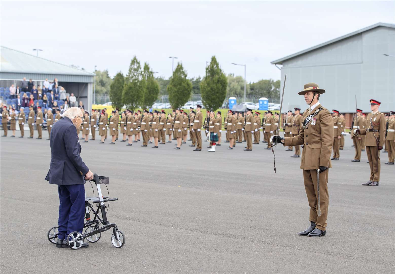 Captain Sir Tom Moore inspected the junior soldiers at their passing-out parade (Danny Lawson/PA)