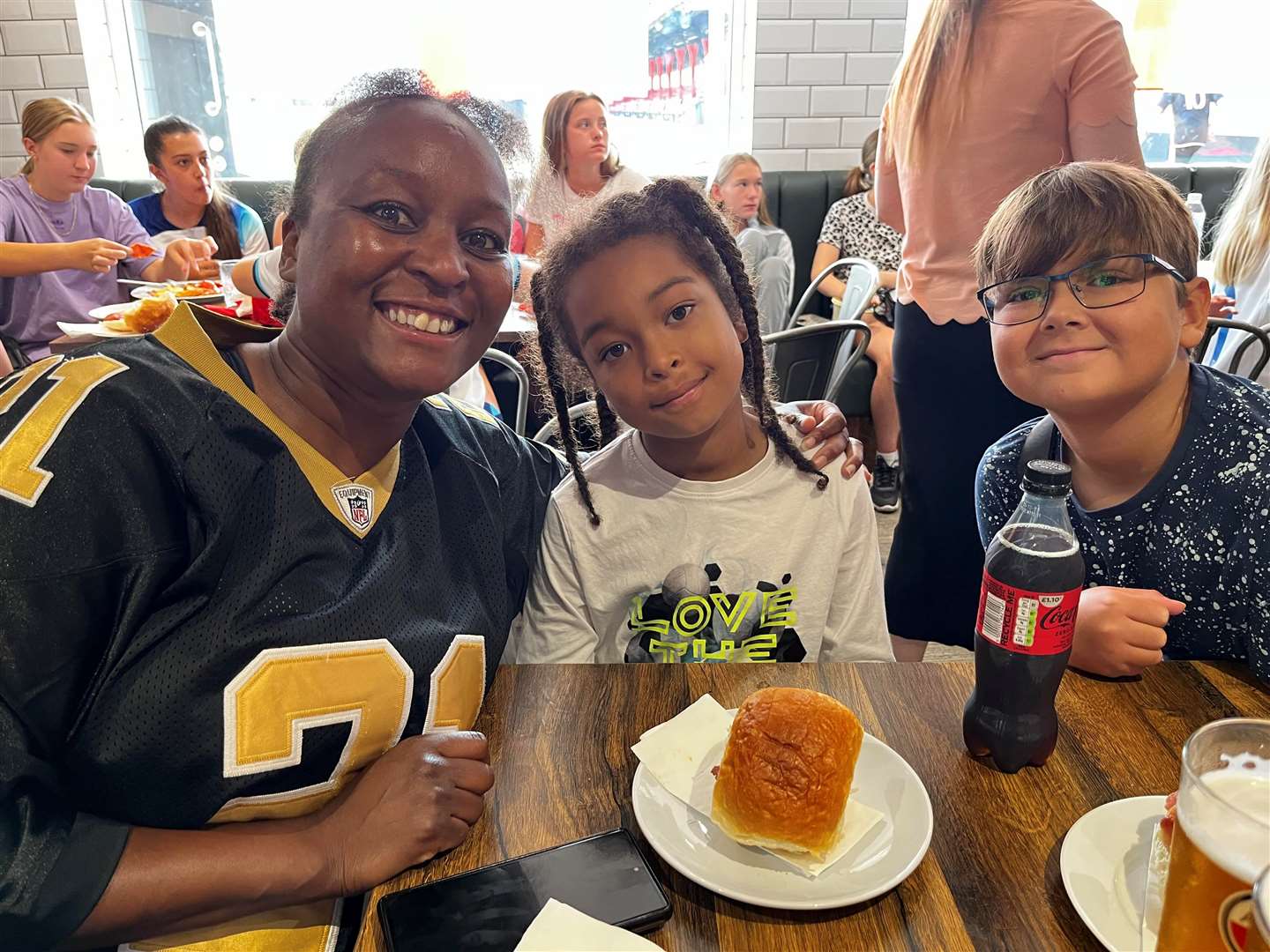 Miki Haines from Chatham watched the game with son Josiah and his friend Ben