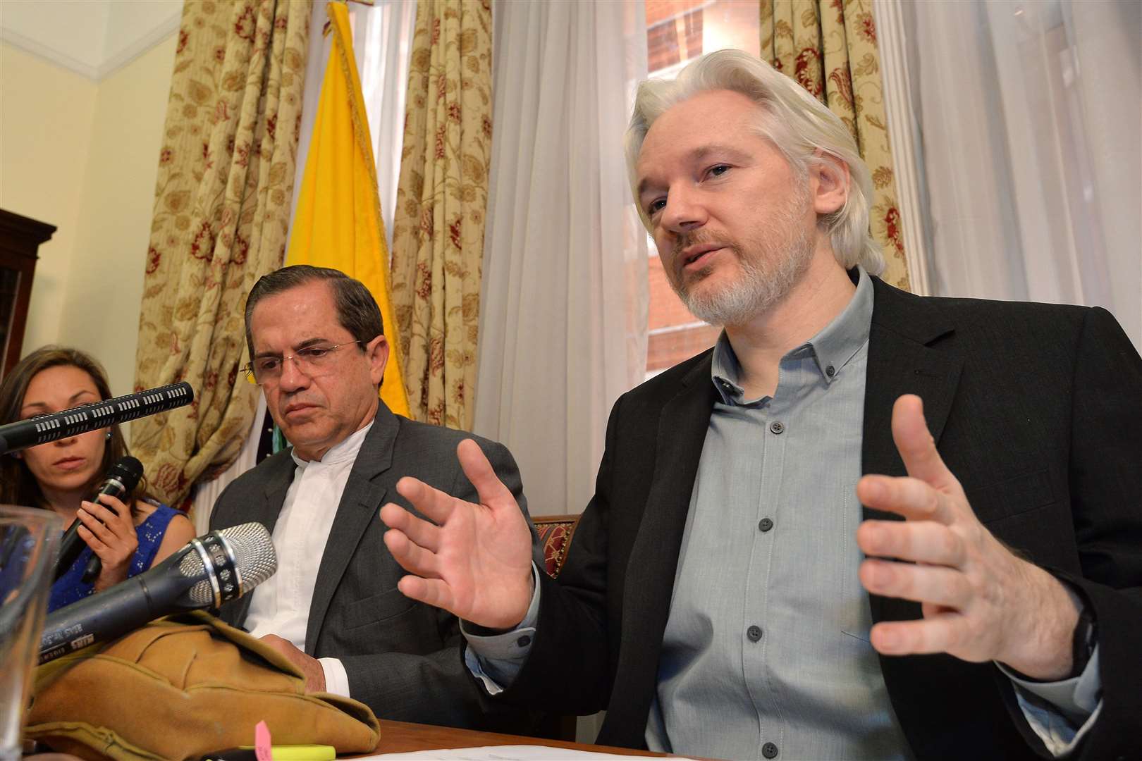 Julian Assange at the Ecuadorian embassy (John Stillwell/PA)