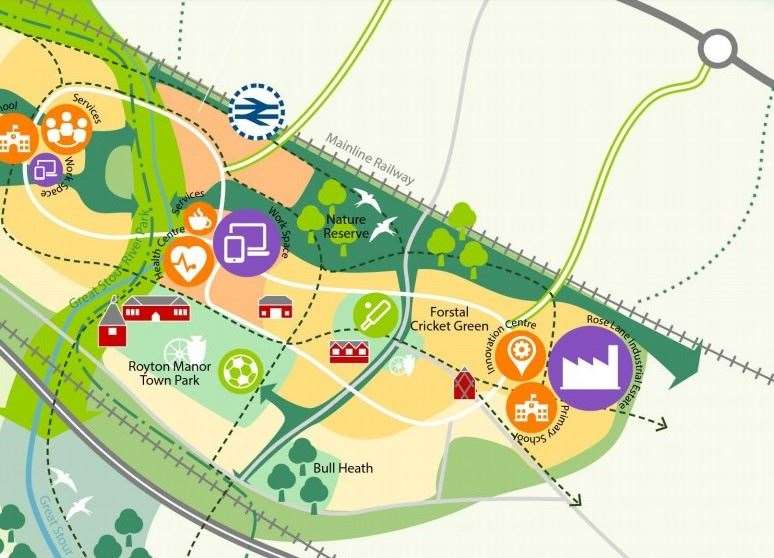 A graphic showing the proposed layout of the Heathlands Garden Community in Lenham. Picture: Maidstone Borough Council