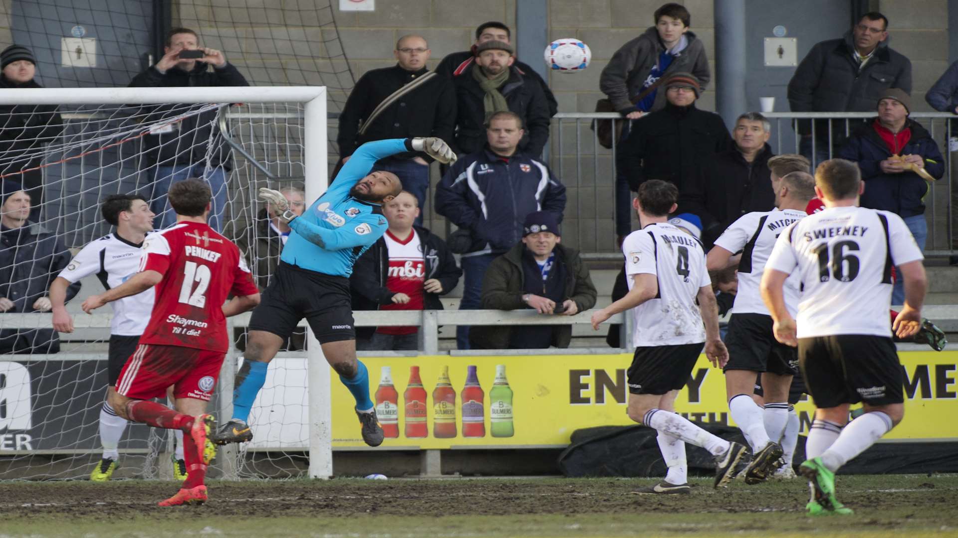 Jason Brown gets a hand to this cross but Halifax are about to go 2-0 up Picture: Andy Payton