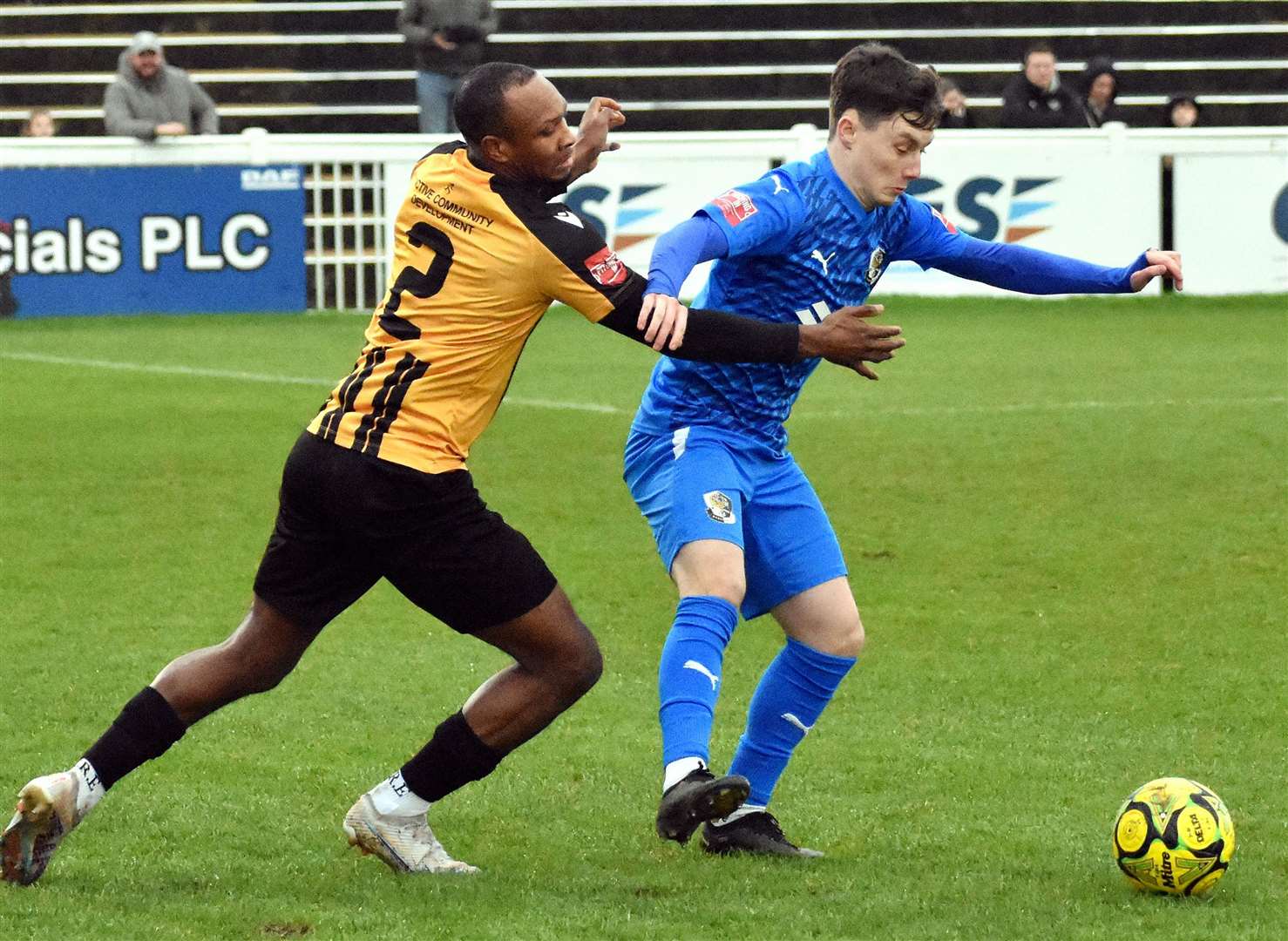 Experienced Folkestone defender Gavin Hoyte tussles with Dartford in their 1-0 home Isthmian Premier defeat last weekend. Picture: Randolph File