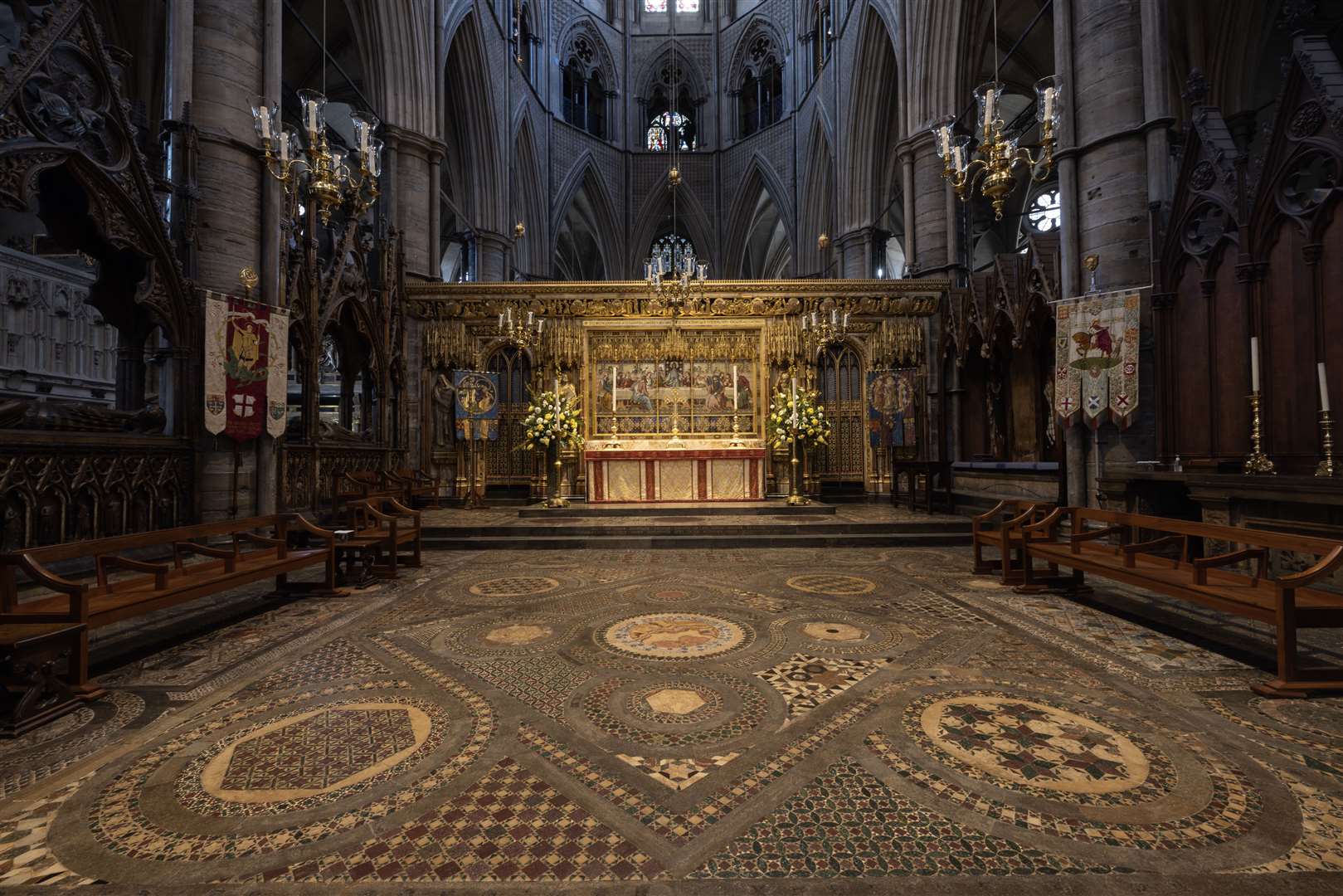 The Cosmati pavement, a mosaic containing marble, stone, glass and metal that dates from the 13th century (Dan Kitwood/PA)