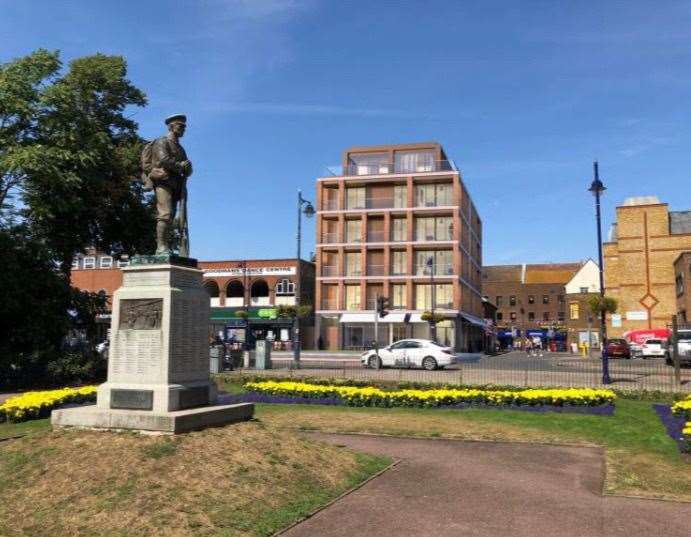 An artist's impression of the new block of flats and shops planned for Market Place, Dartford