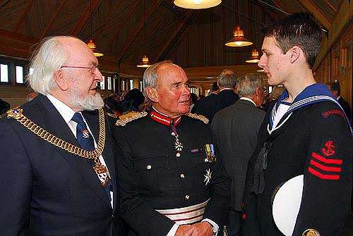 FROM LEFT: The Lord Mayor of Canterbury Cyril Windsor, Allan Willett Lord Lieutenant of Kent and Leading Cadet Chris Webb,16, from Whitstable Sea Cadets. Picture: BARRY DUFFIELD