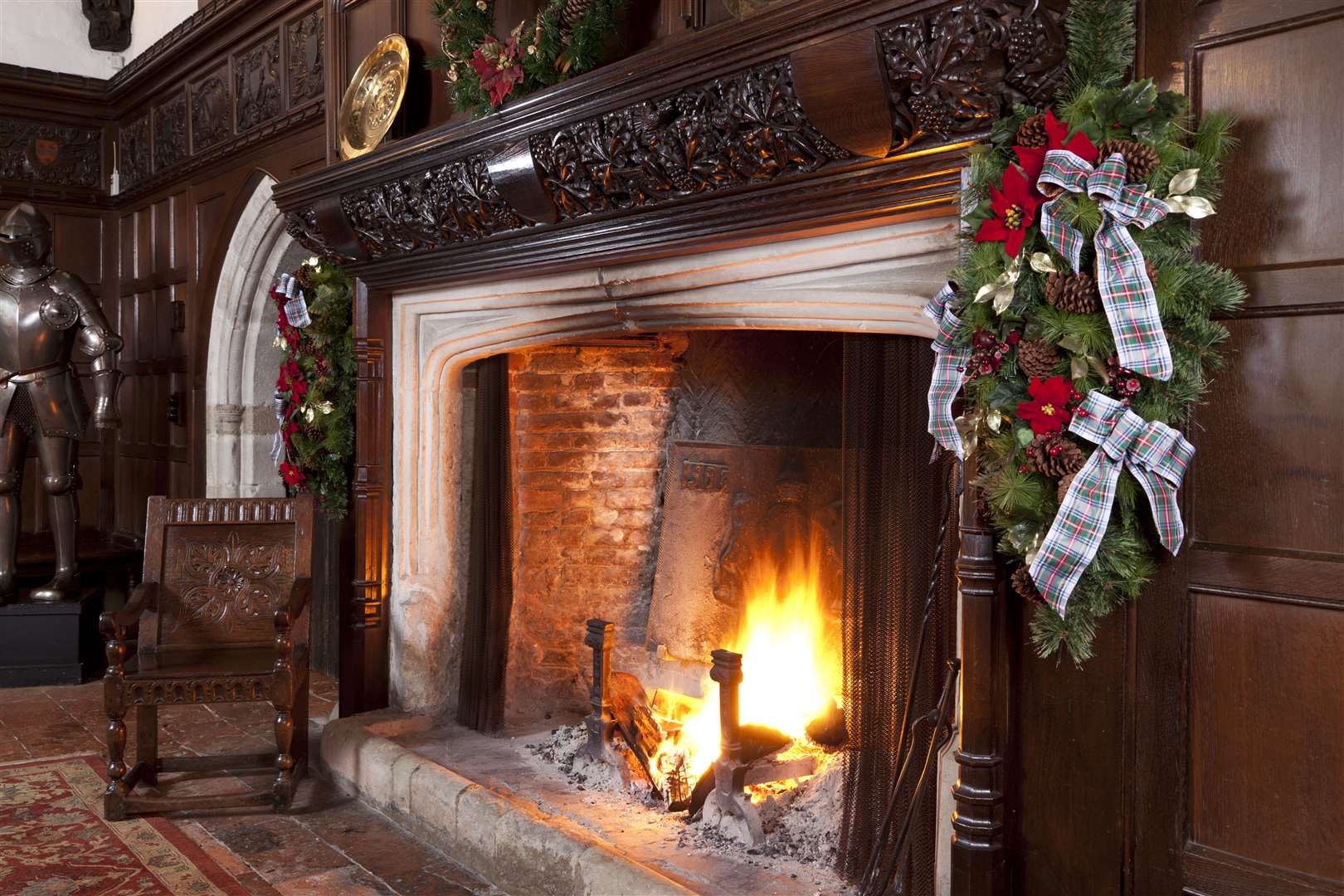 A roaring fire at Ightham Mote.