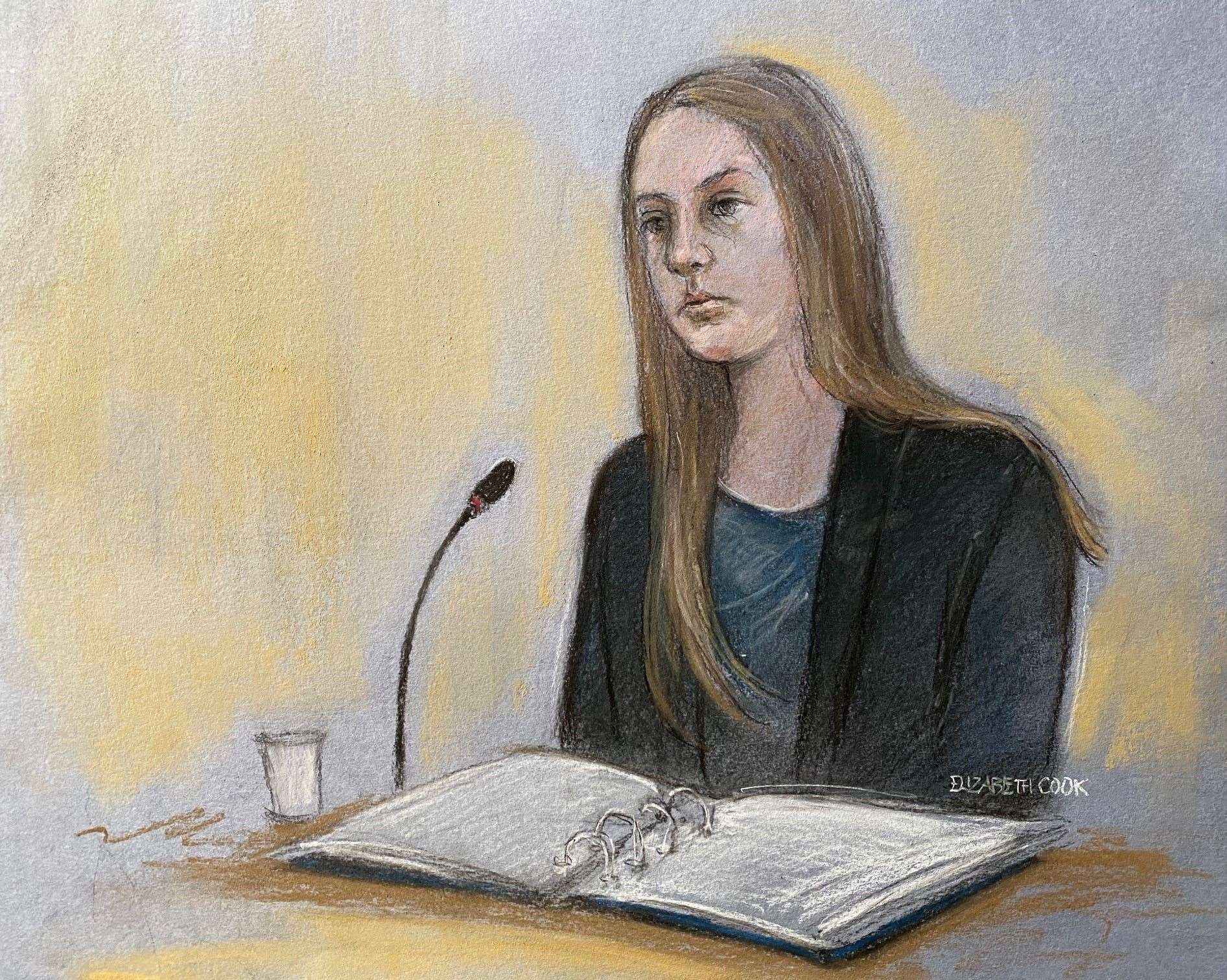 A court sketch of Letby giving evidence during her retrial at Manchester Crown Court (Elizabeth Cook/PA)