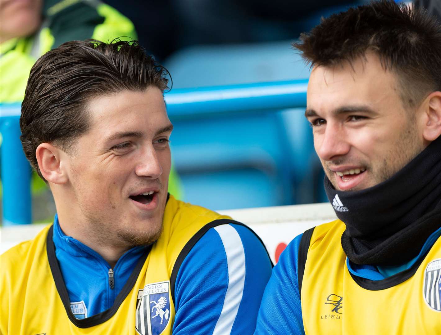 Josh Rees, right, with Darren Oldaker on the substitutes' bench on Saturday Picture: Ady Kerry