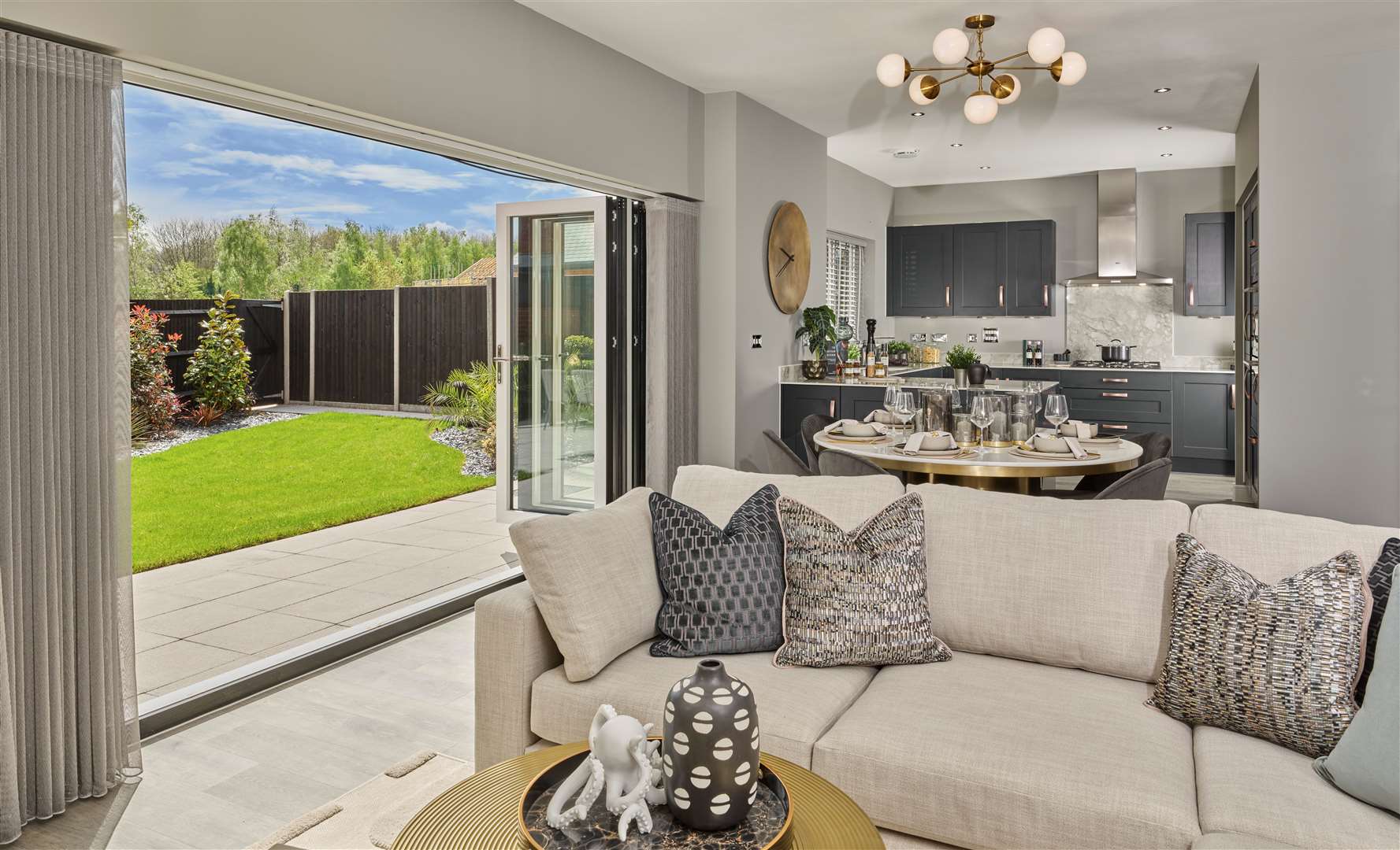 The sumptuous living room in the Watchmaker showhome at Bellway’s DeHavilland Place development in Kings Hill. IMAGE CREDITS - BELLWAY