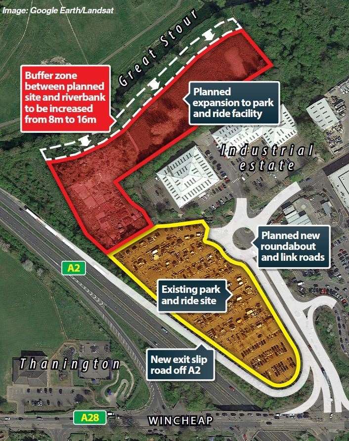 The Wincheap park and ride plan showing the wider green buffer (15158152)