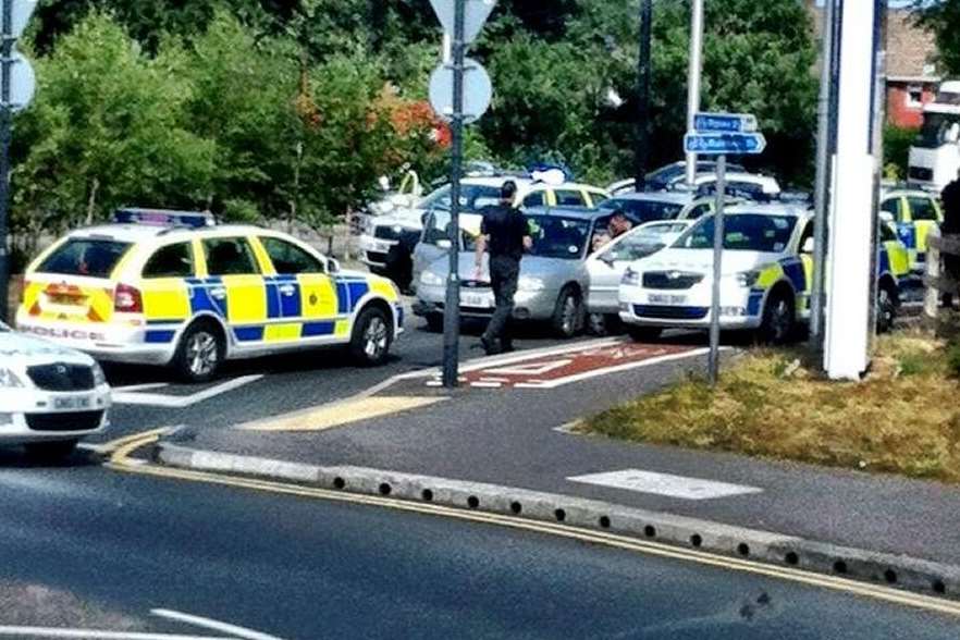 Police at the scene of the car chase. Picture: Neil Clapson