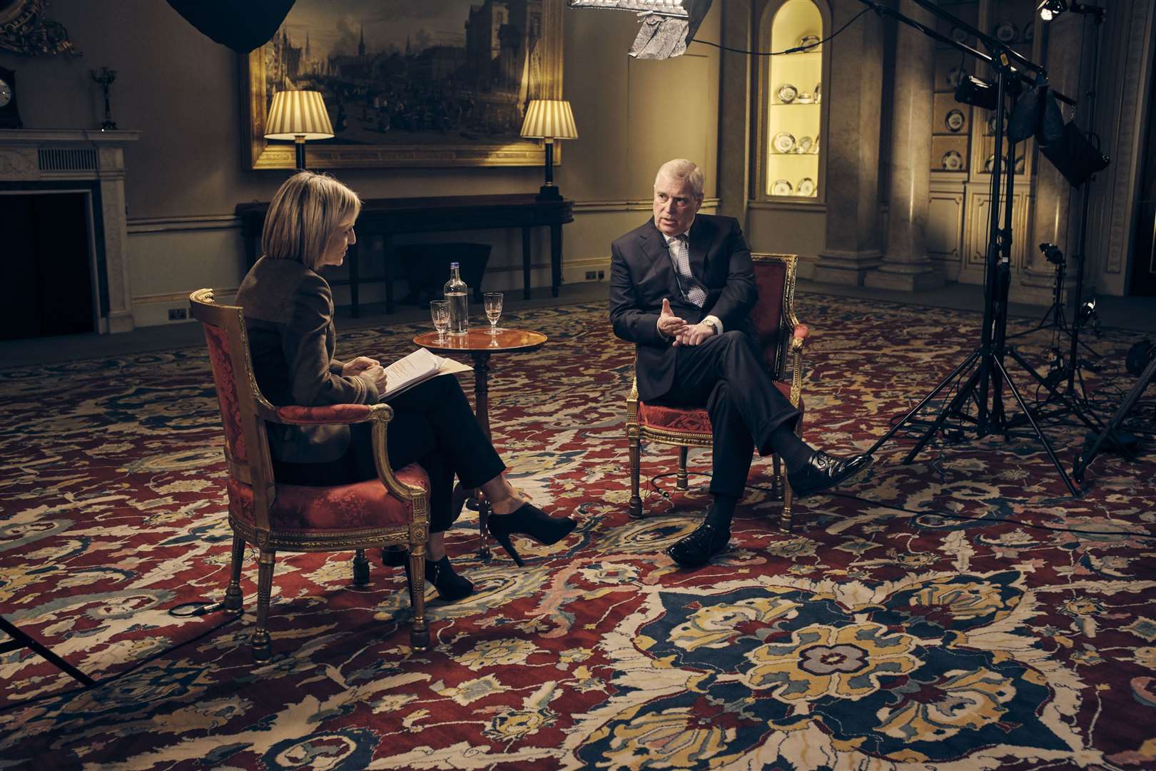 Andrew speaking about his links to Jeffrey Epstein in an interview with BBC Newsnight’s Emily Maitlis (Mark Harrison/BBC/PA)