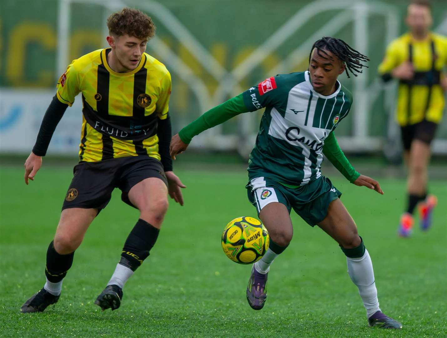 Gabe Campbell, right, scored Ashford’s second goal against Herne Bay in Isthmian South East. Picture: Ian Scammell