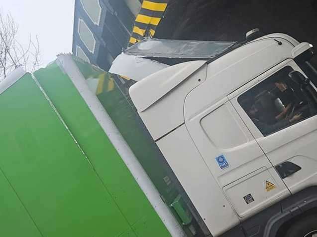 A Dunelm lorry has been damaged after hitting a railway bridge on the A28 in Wincheap. Picture: Katie Price