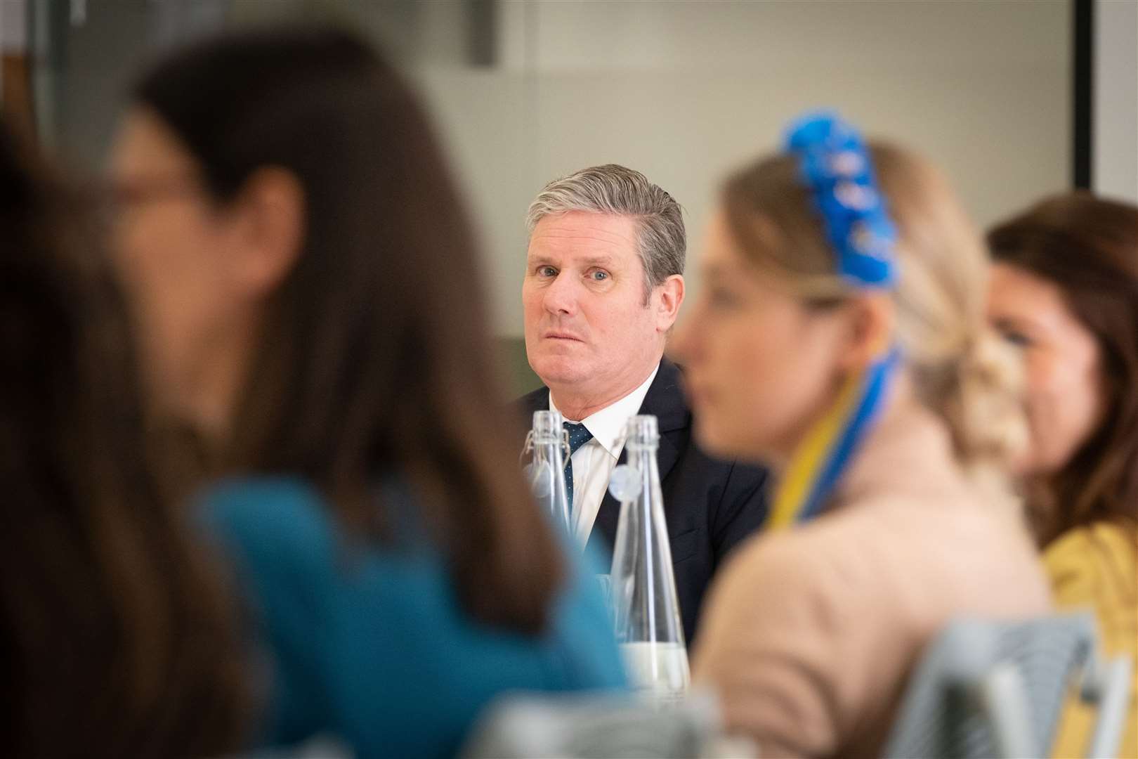 Labour leader Sir Keir Starmer meets female entrepreneurs during a visit to King’s College London (Stefan Rousseau/PA)