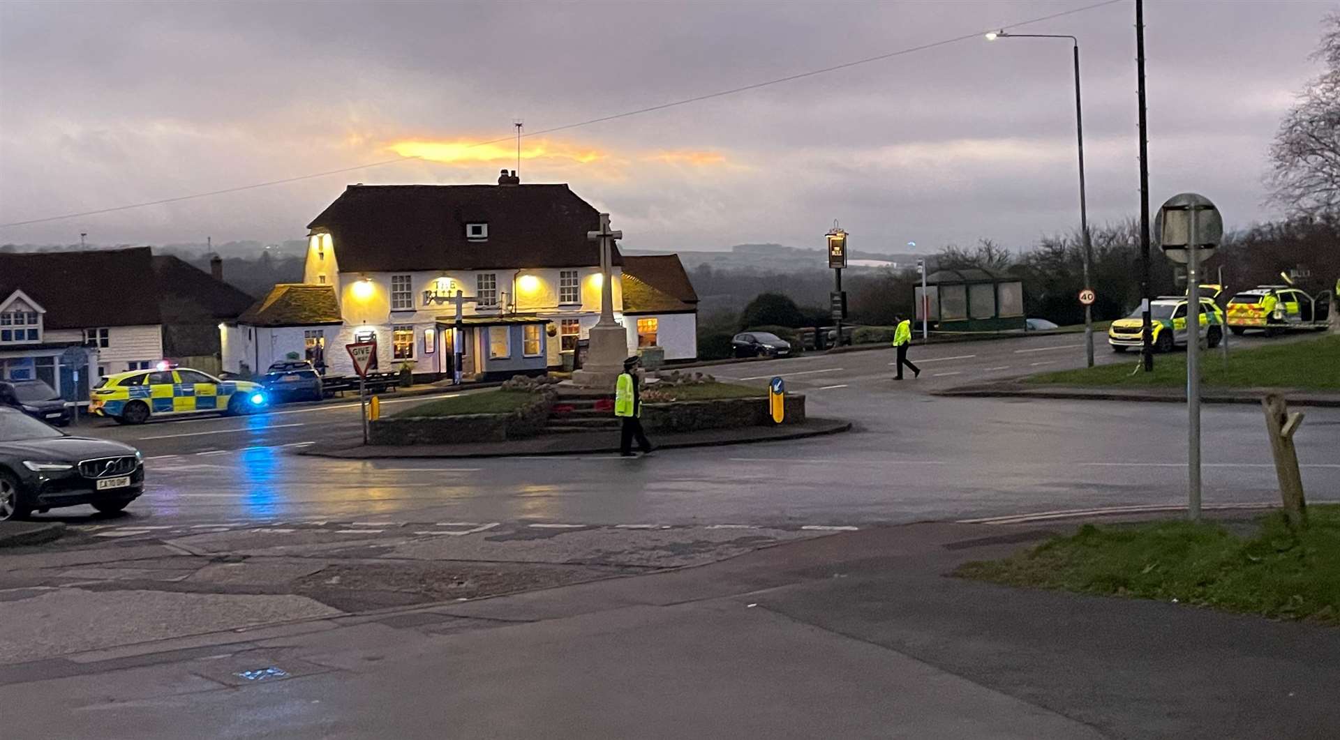 Emergency services were called to a serious crash outside The Bull pub in Barming on Christmas Eve. Picture: KMG