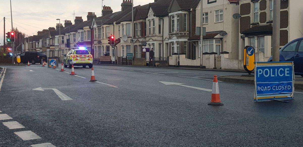 Police closed a road following a crash in Rainham Road. Picture: @Meida999E (6247328)