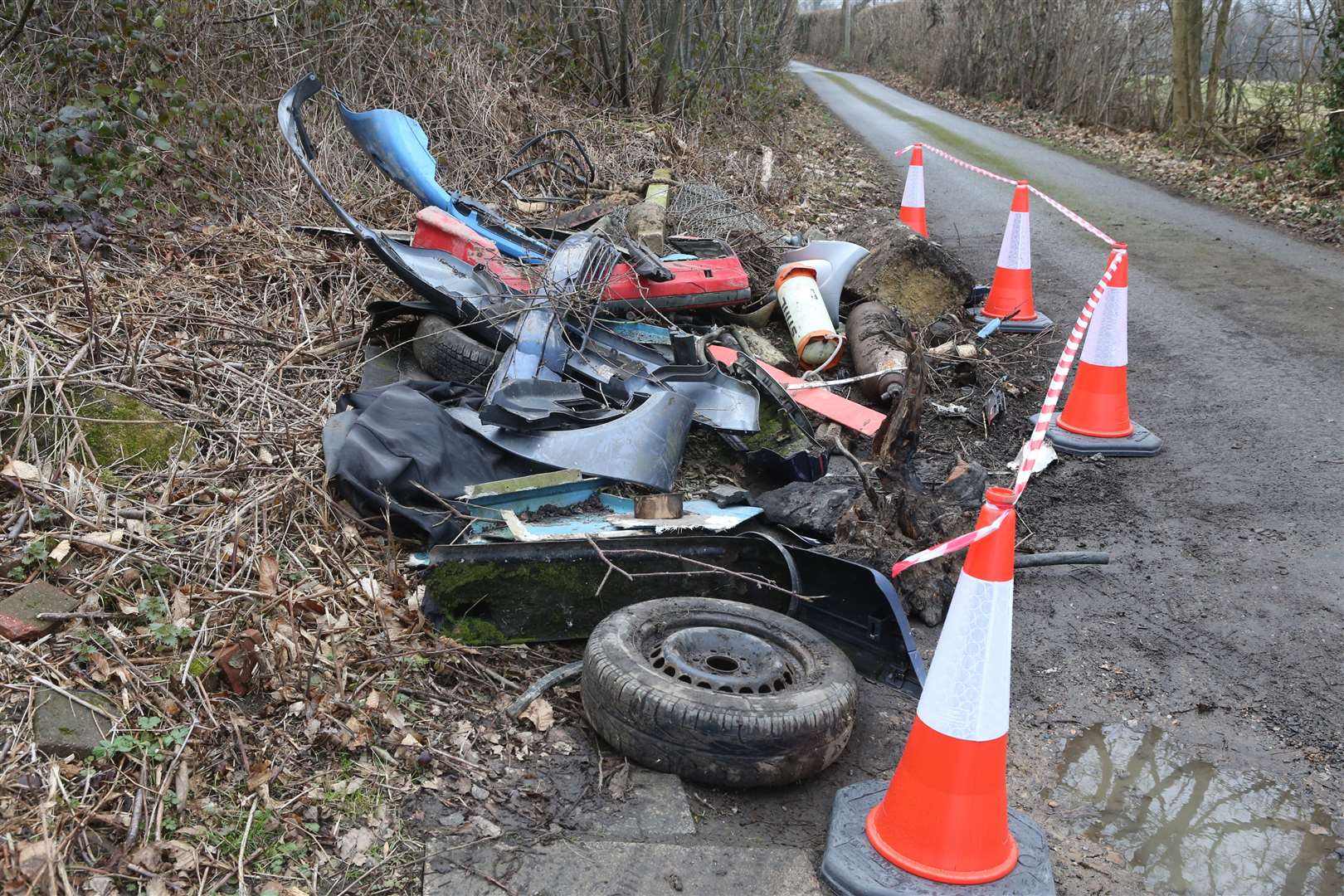 Fly tippers dumped car parts along Swanton Lane