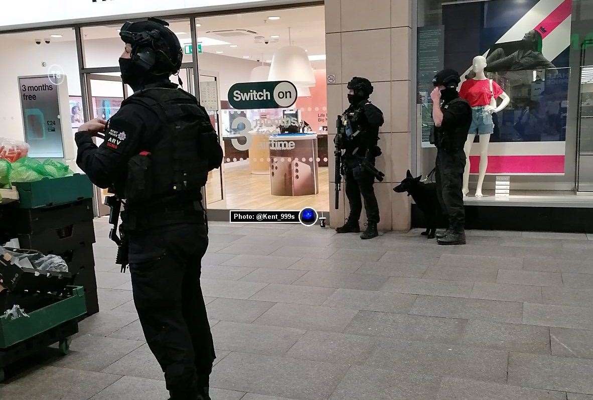 Armed police and a dog were pictured in Bouverie Place Shopping Centre.Picture: @Kent_999s