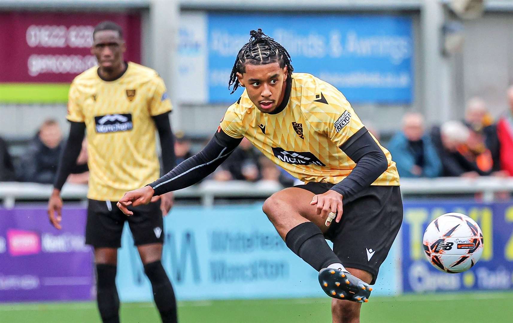 Maidstone's Tayt Trusty keeps things ticking over in midfield. Picture: Helen Cooper