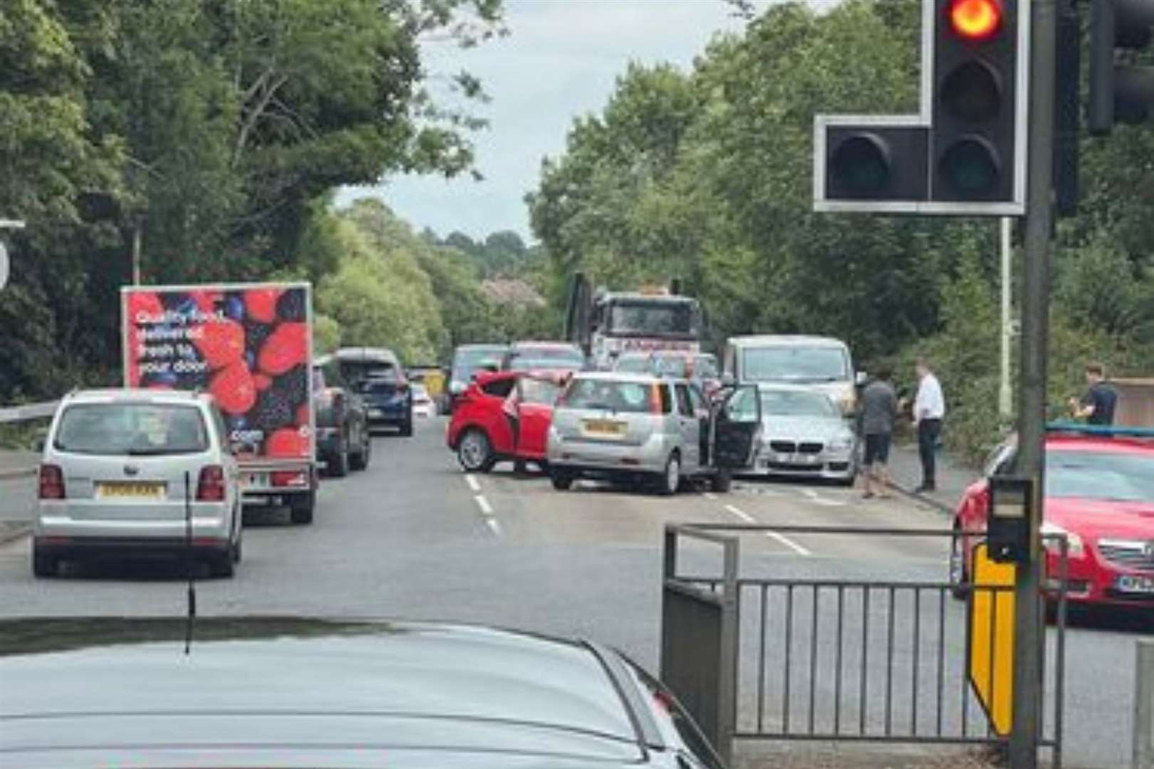 The vehicles are blocking Canterbury Road. Picture: Chris Wilkins