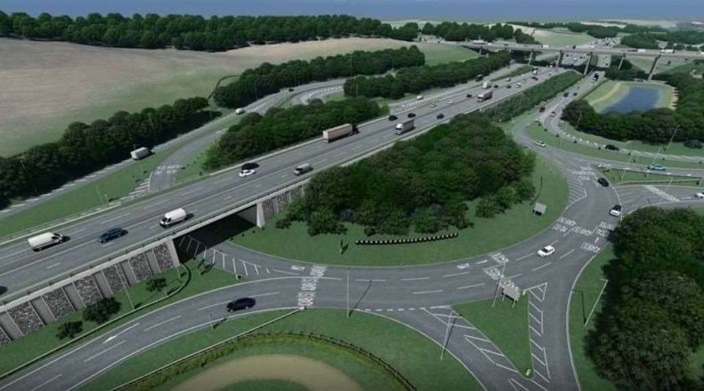 How the new Stockbury roundabout junction with the M2 will look. Graphic: National Highways