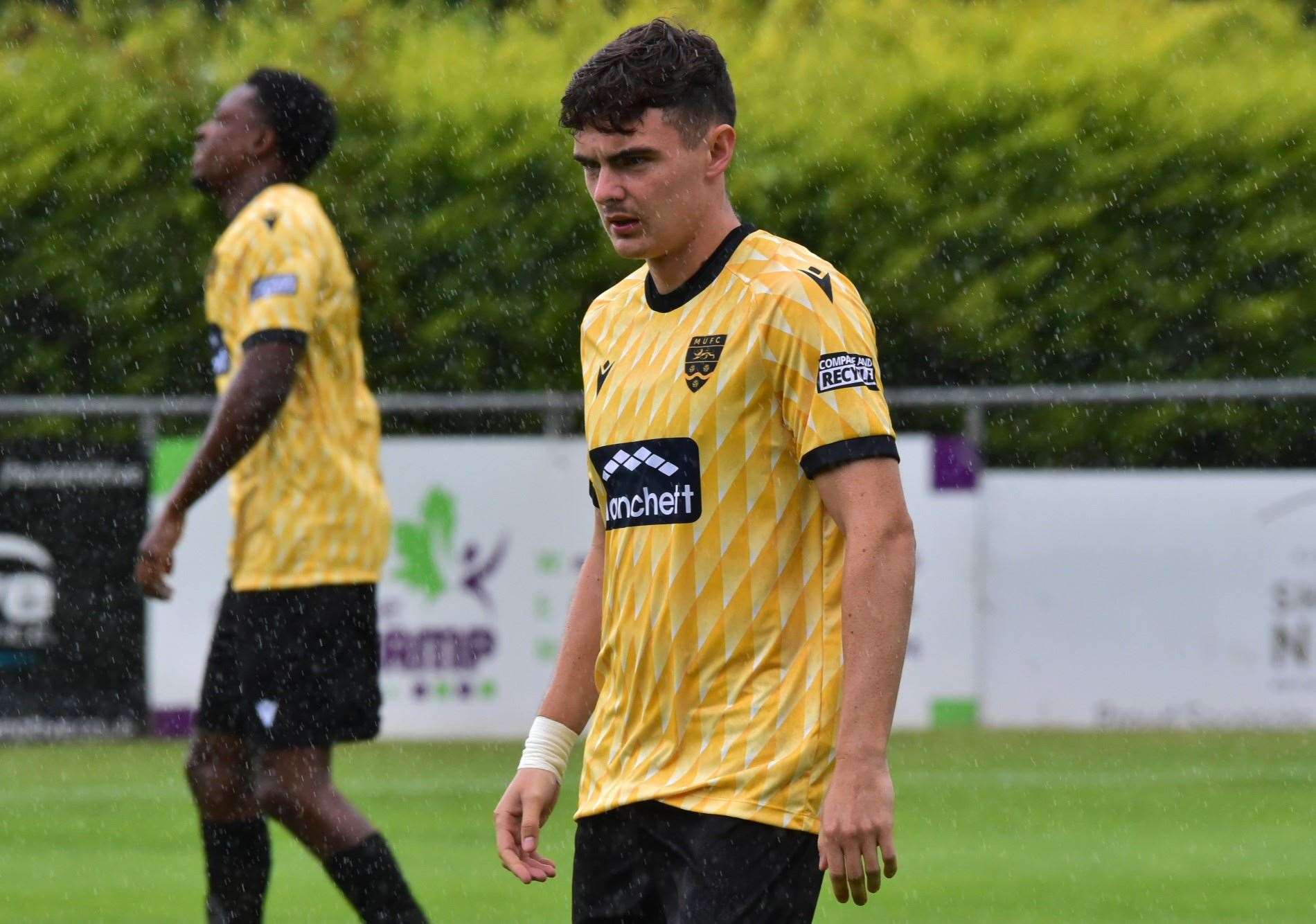 Ben Brookes in action for Maidstone in their pre-season win at Bearsted. Picture: Steve Terrell