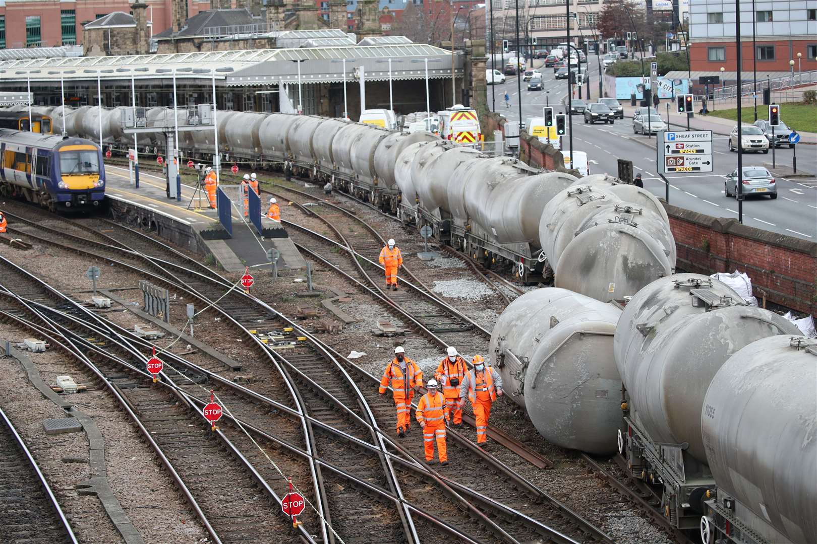 The train was travelling from Hope to Dewsbury when it came off the tracks while passing through Sheffield station (Danny Lawson/PA)