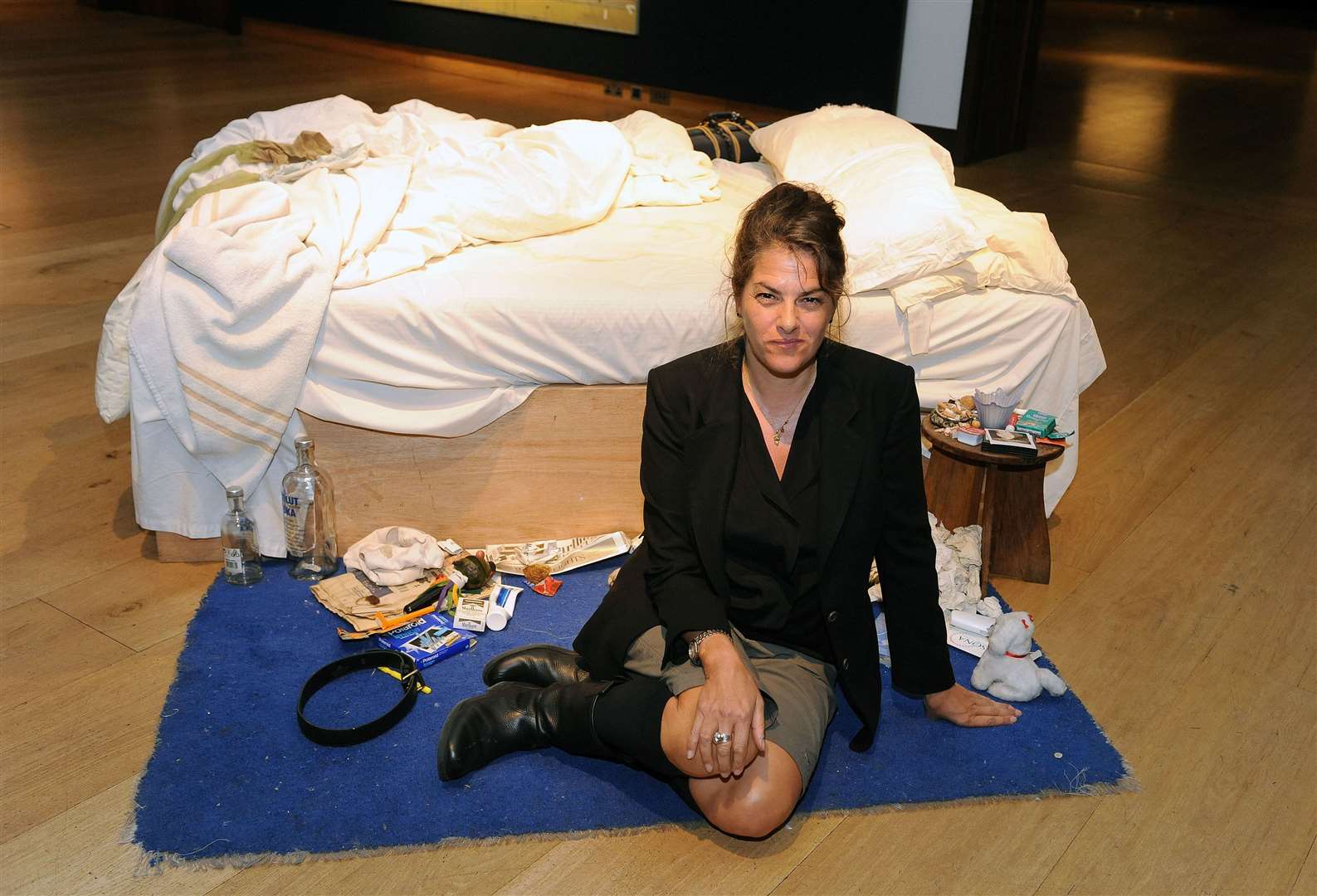 Artist Tracey Emin during a photocall with her piece My Bed (Nick Ansell/PA)